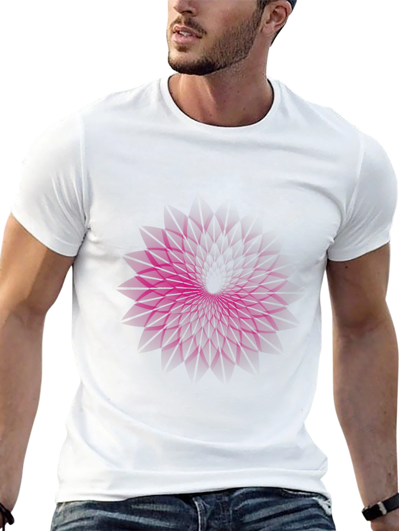 Geometric Purple Vortex Graphic Black T-Shirt