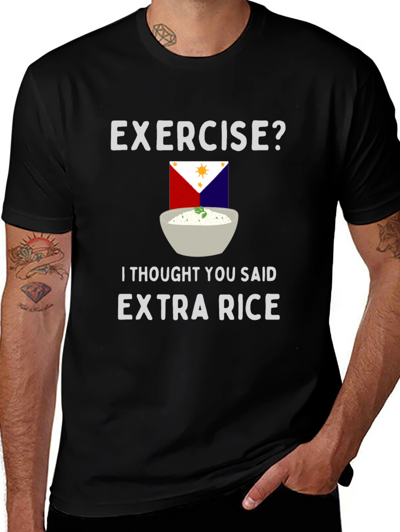 Exercise? Extra Rice Funny Graphic T-Shirt