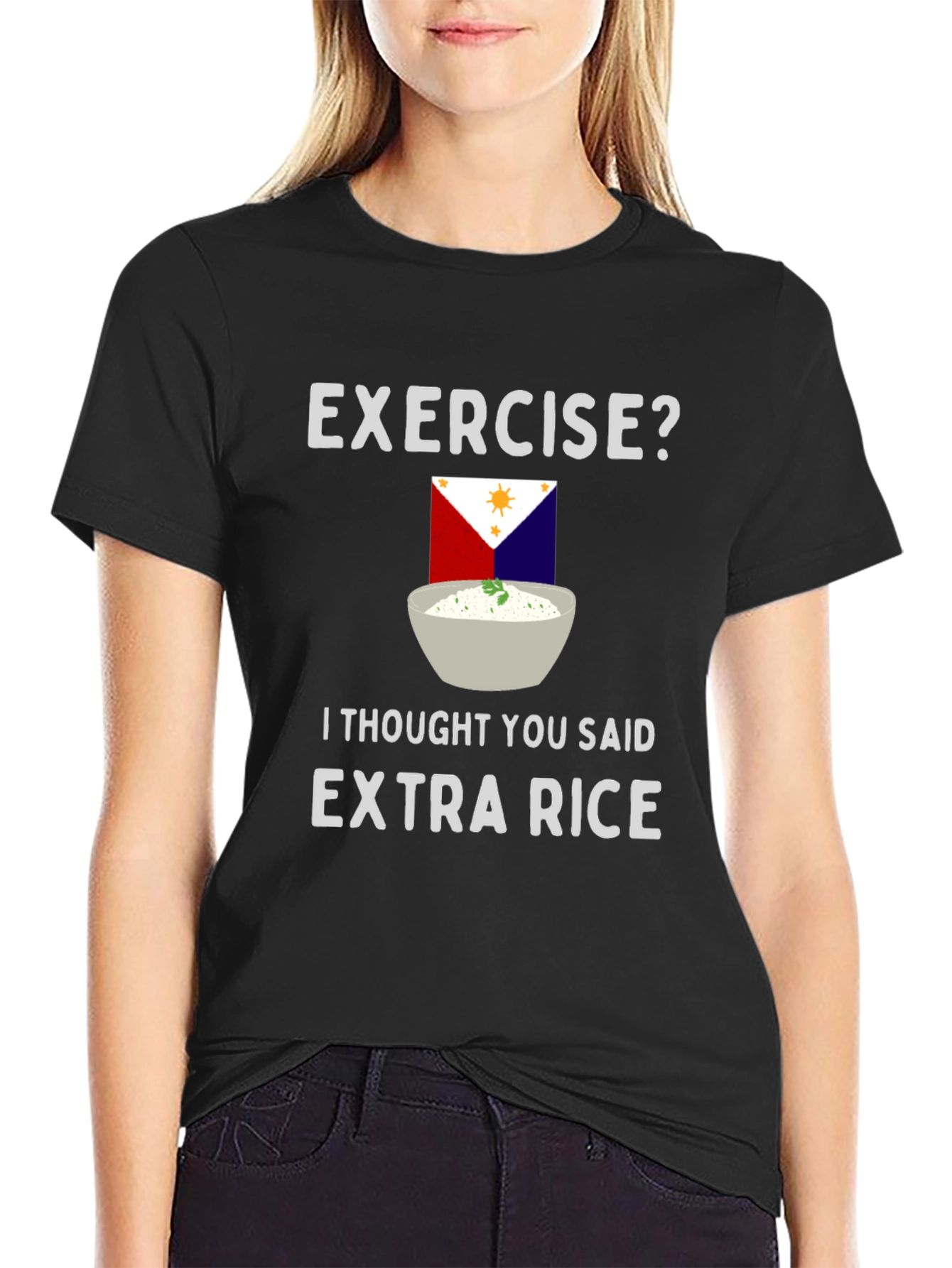 Exercise? Extra Rice Funny Graphic T-Shirt