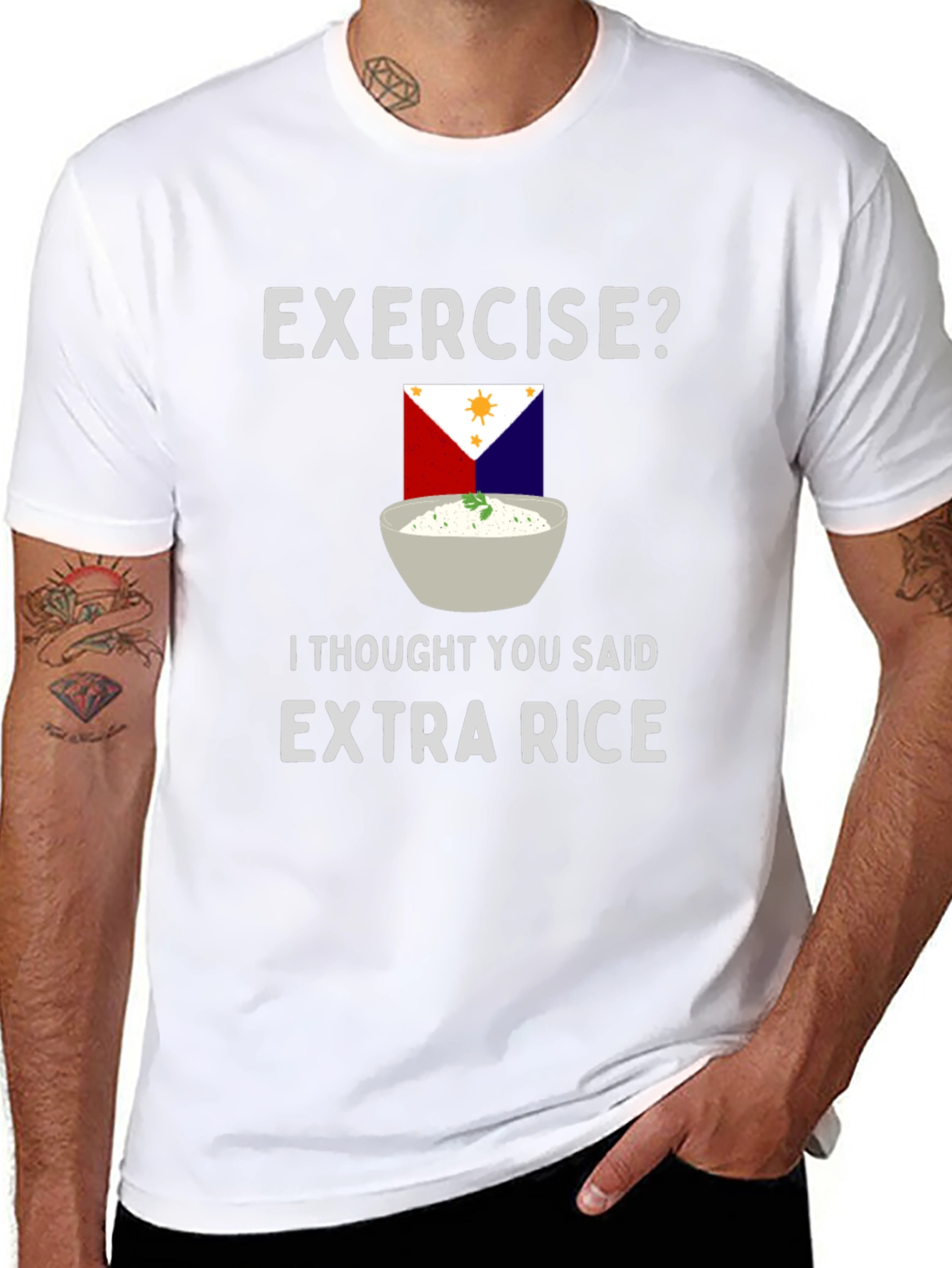 Exercise? Extra Rice Funny Graphic T-Shirt