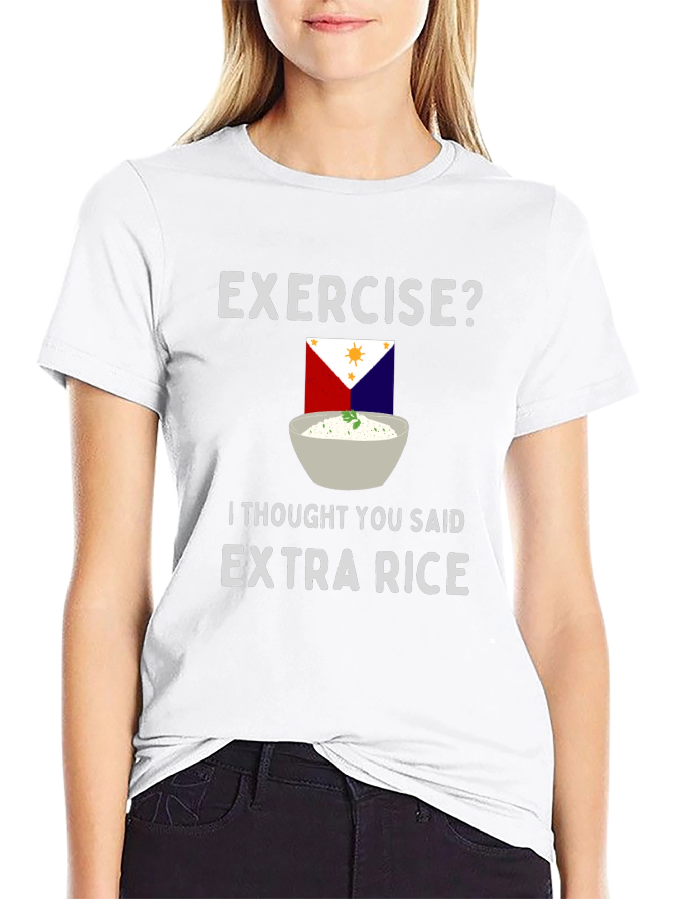 Exercise? Extra Rice Funny Graphic T-Shirt