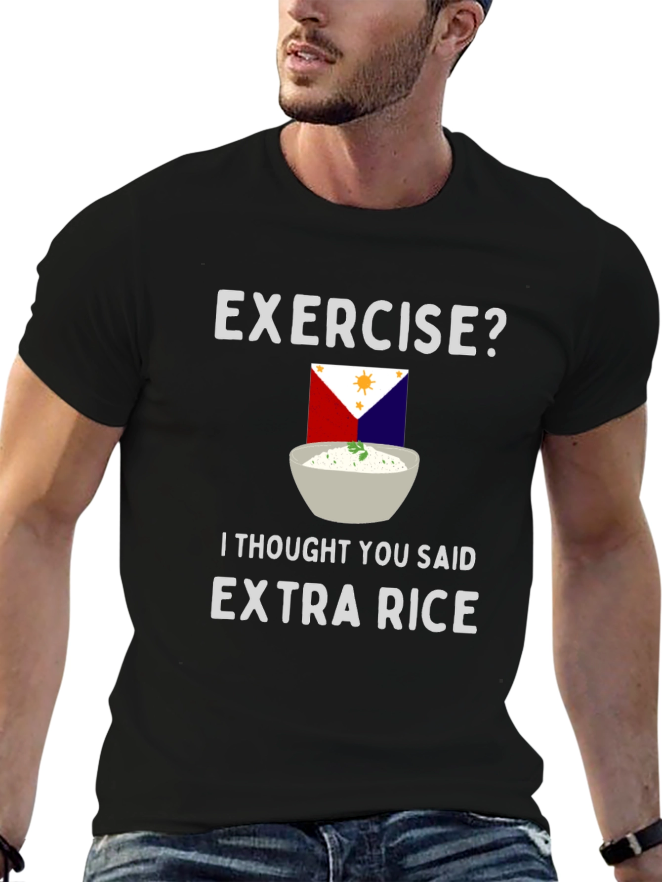 Exercise? Extra Rice Funny Graphic T-Shirt