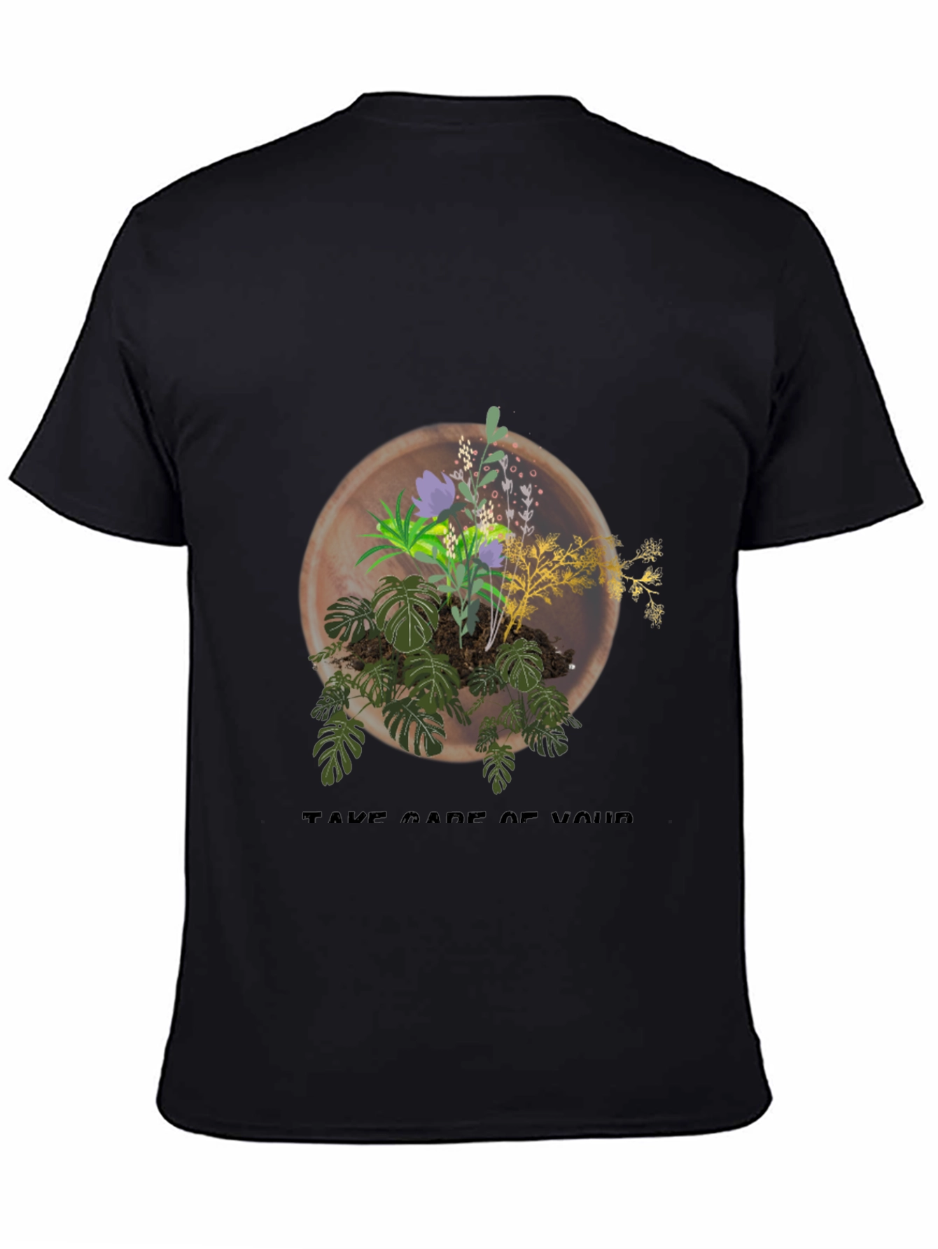 Black Tee with Plant Terrarium Graphic Design