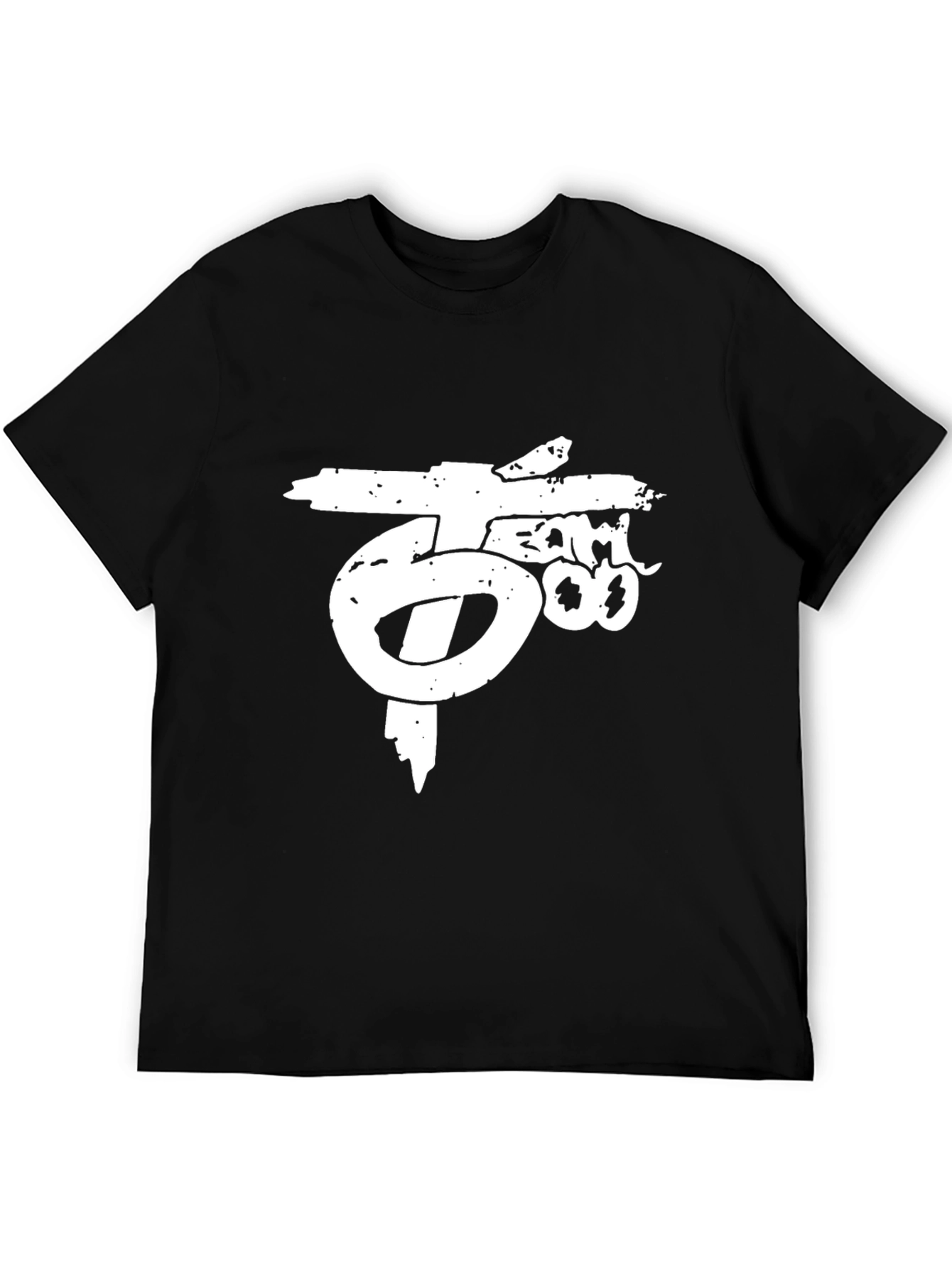 Distressed Logo Black Cotton T-Shirt