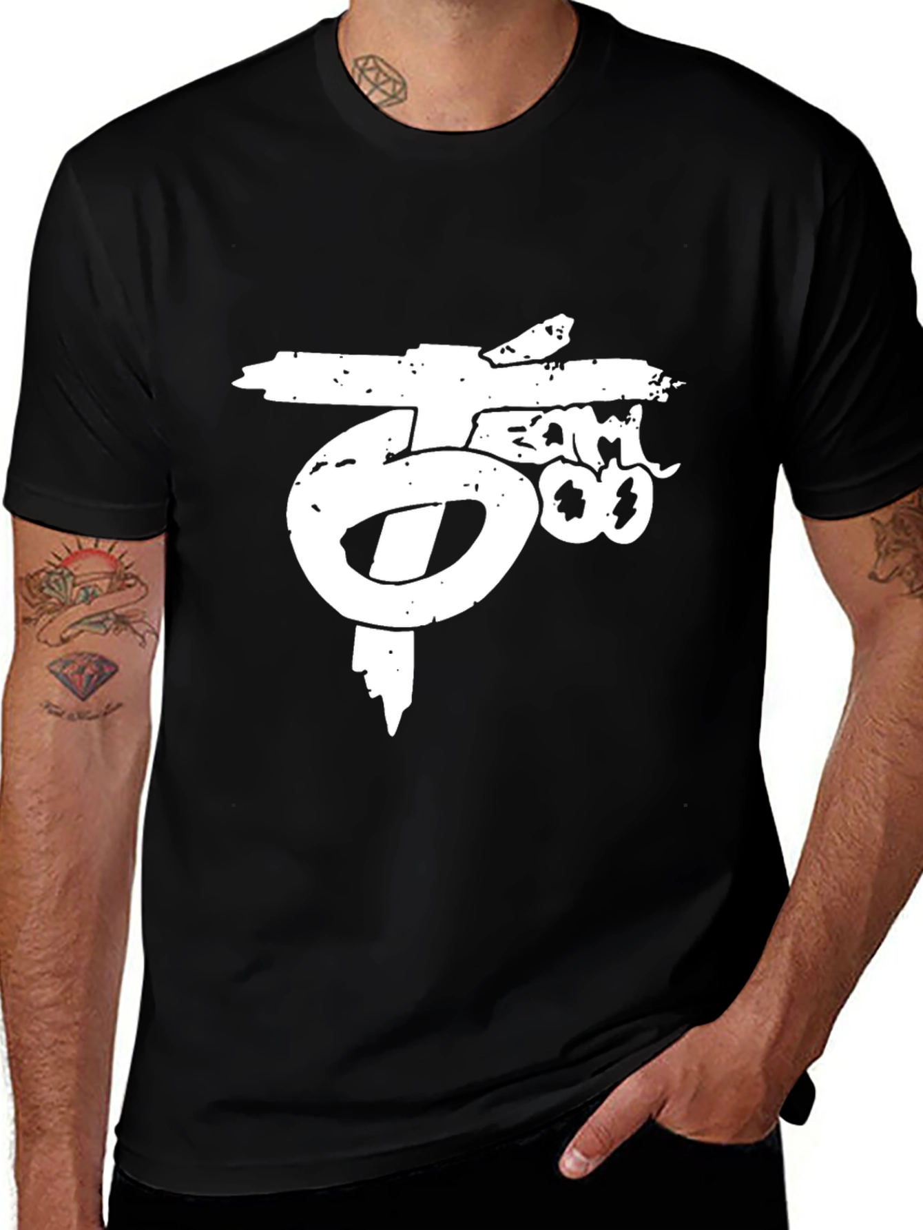 Distressed Logo Black Cotton T-Shirt