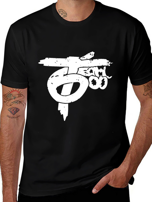 Distressed Logo Black Cotton T-Shirt
