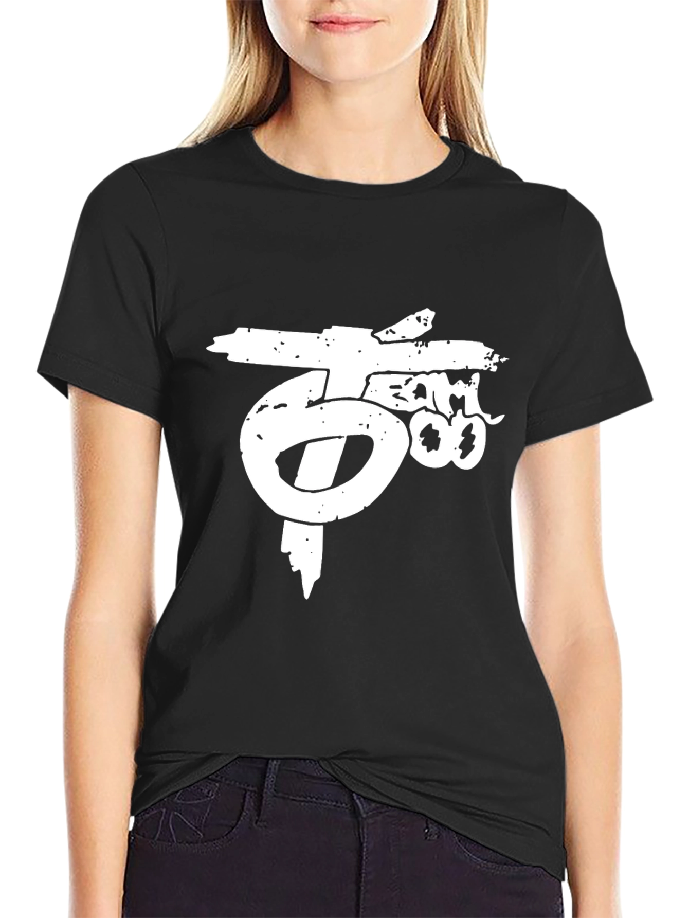 Distressed Logo Black Cotton T-Shirt