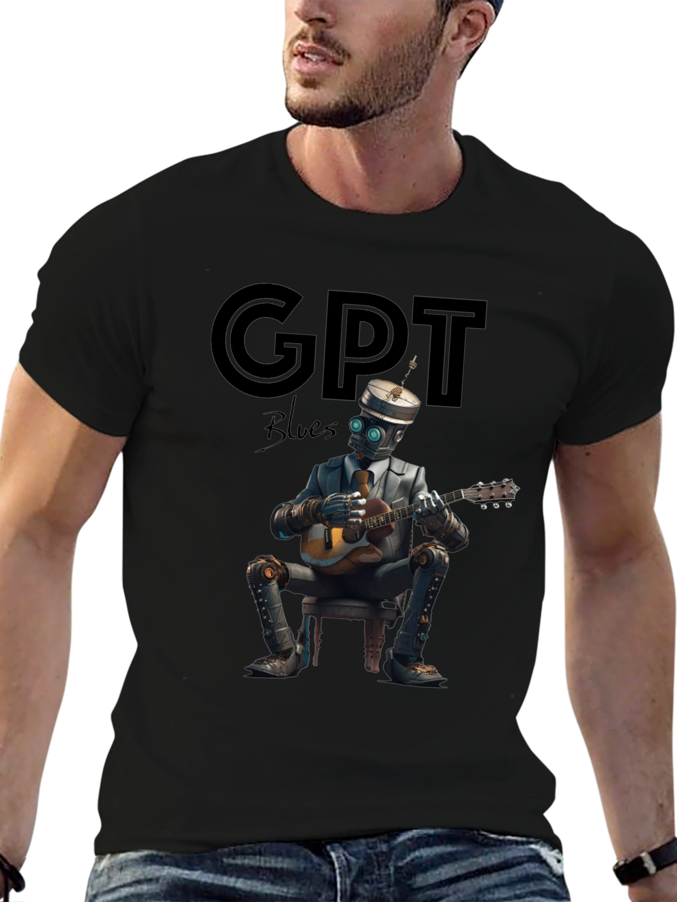 GPT Blues Robot Musician T-Shirt