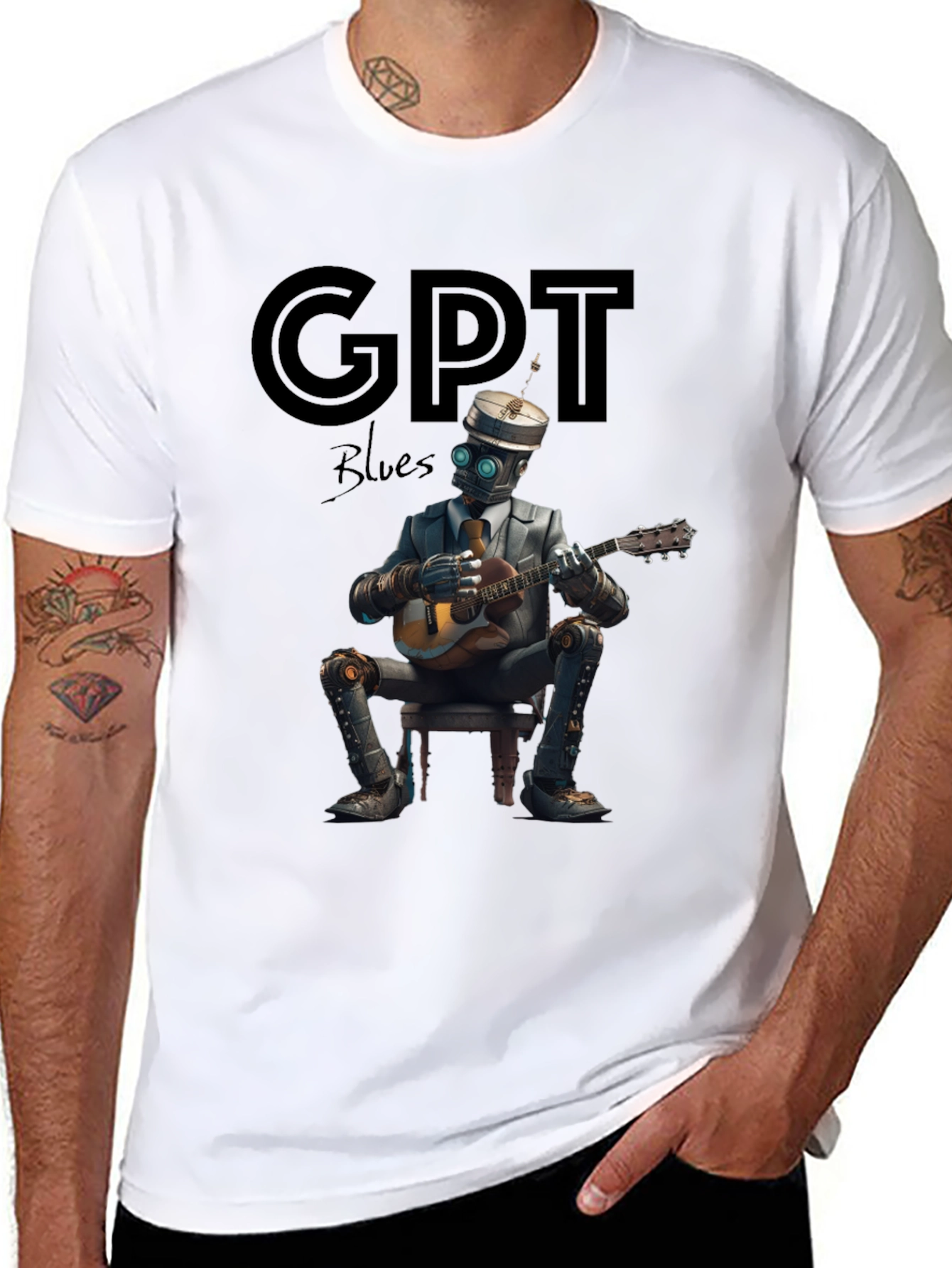 GPT Blues Robot Musician T-Shirt