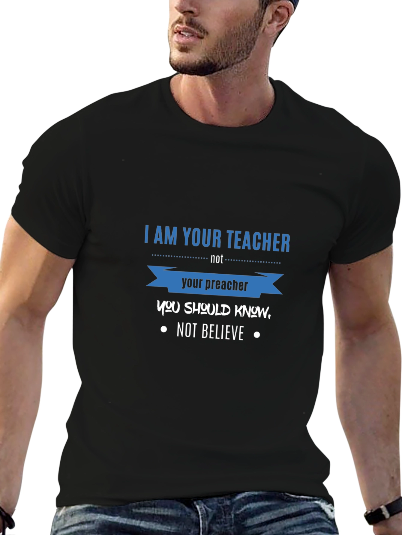 Teacher Not Preacher Black Graphic T-Shirt