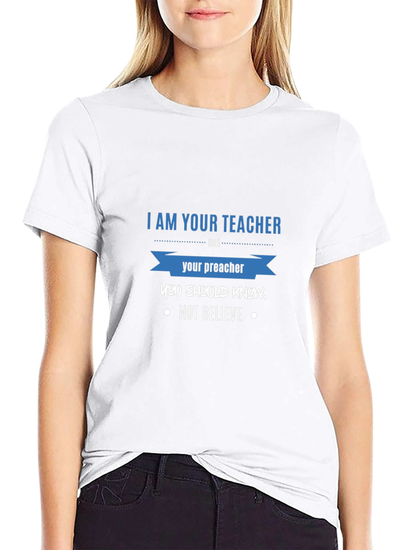 Teacher Not Preacher Black Graphic T-Shirt