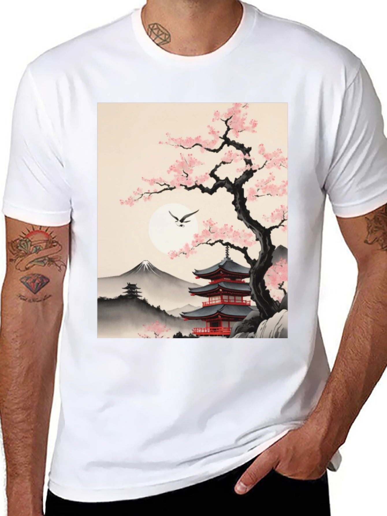 Japanese Pagoda & Cherry Blossom T-Shirt