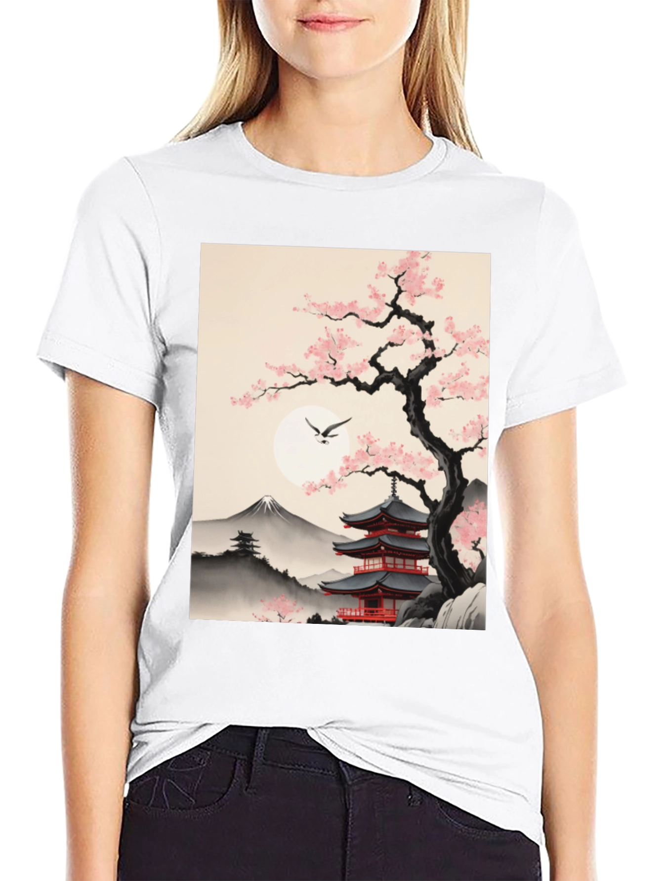 Japanese Pagoda & Cherry Blossom T-Shirt