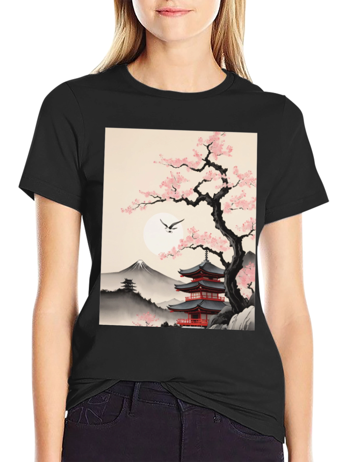 Japanese Pagoda & Cherry Blossom T-Shirt