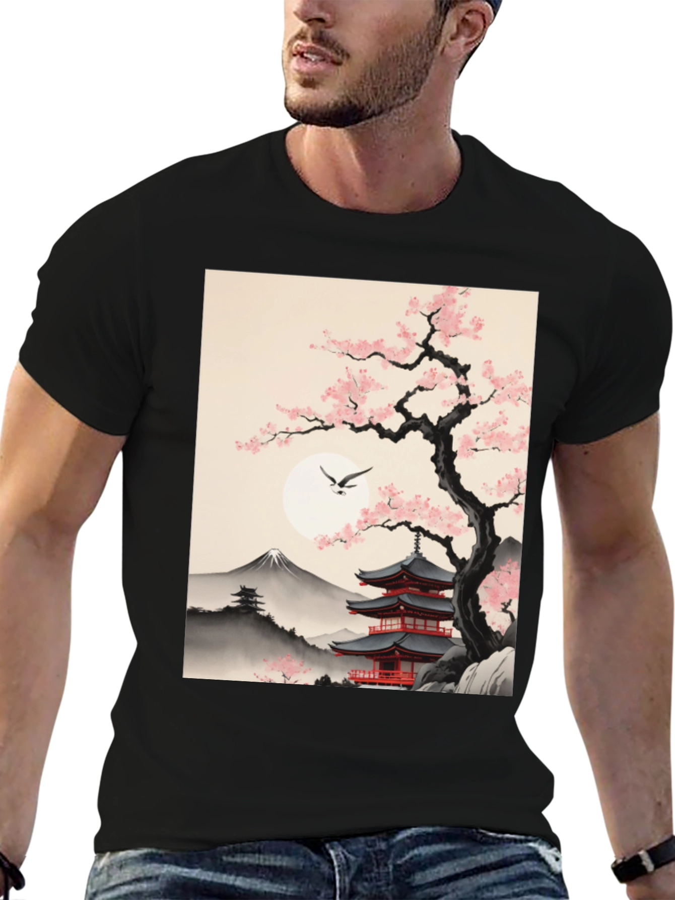 Japanese Pagoda & Cherry Blossom T-Shirt