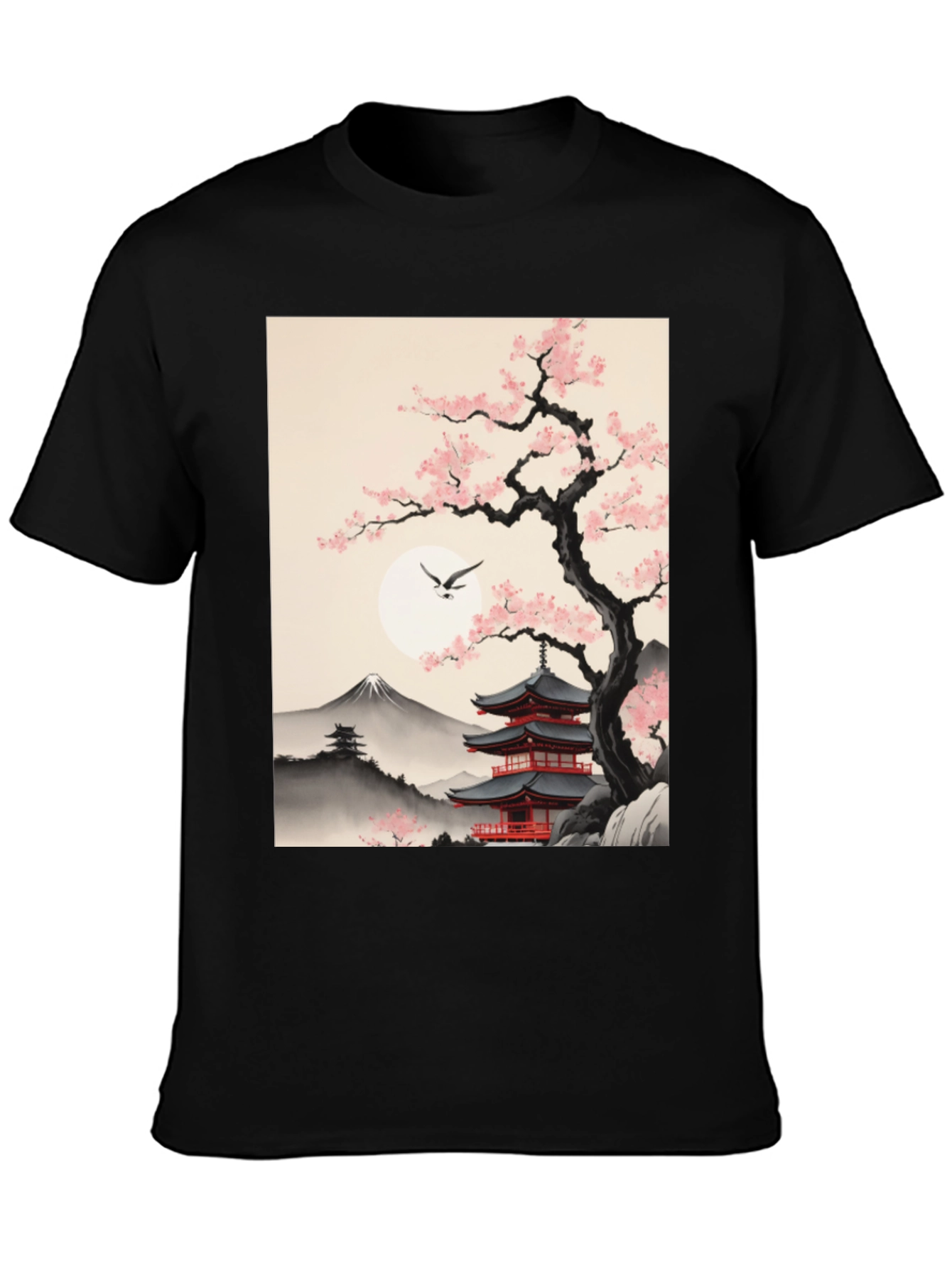 Japanese Pagoda & Cherry Blossom T-Shirt
