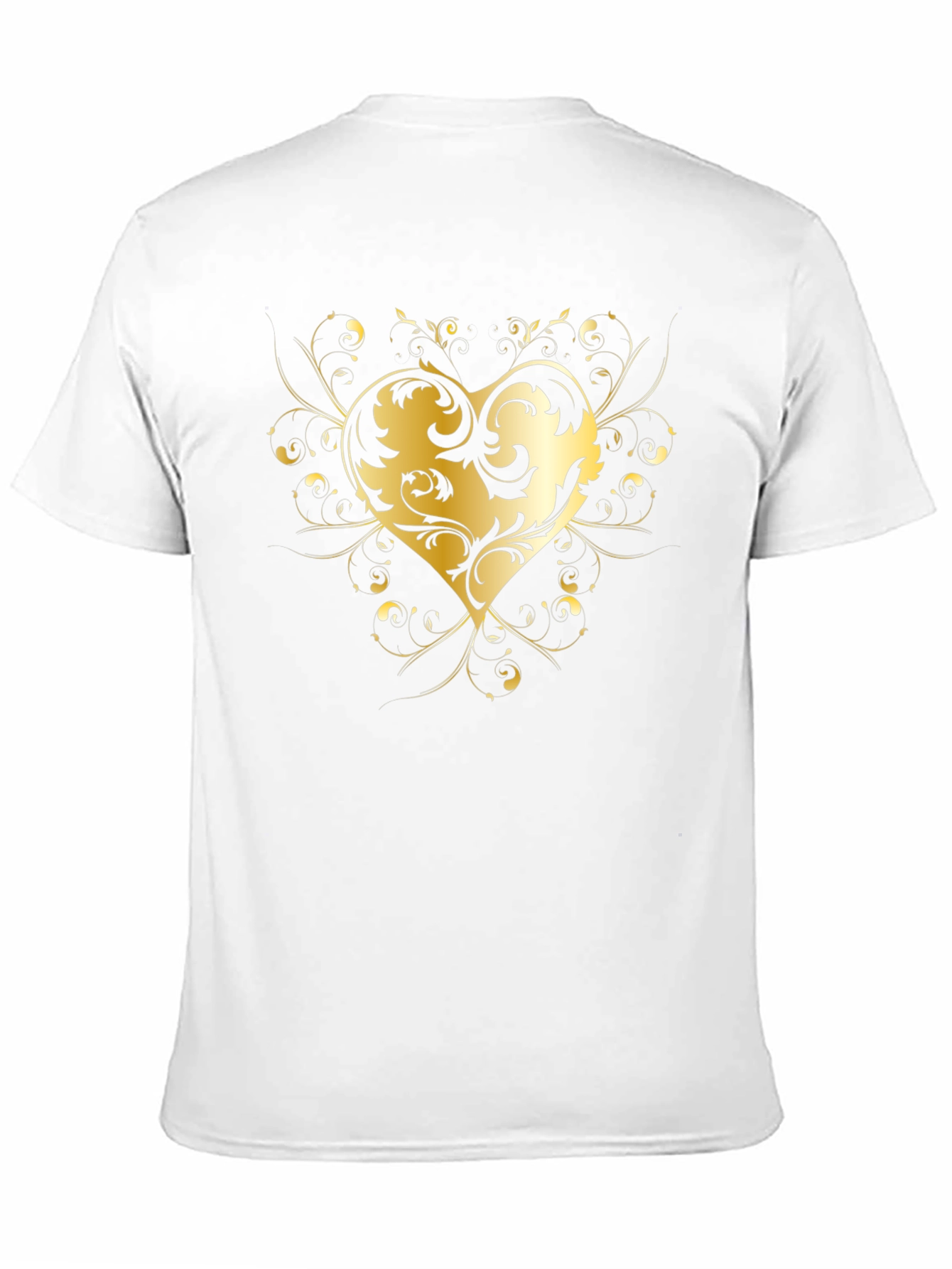 Elegant Golden Heart Graphic Black T-Shirt