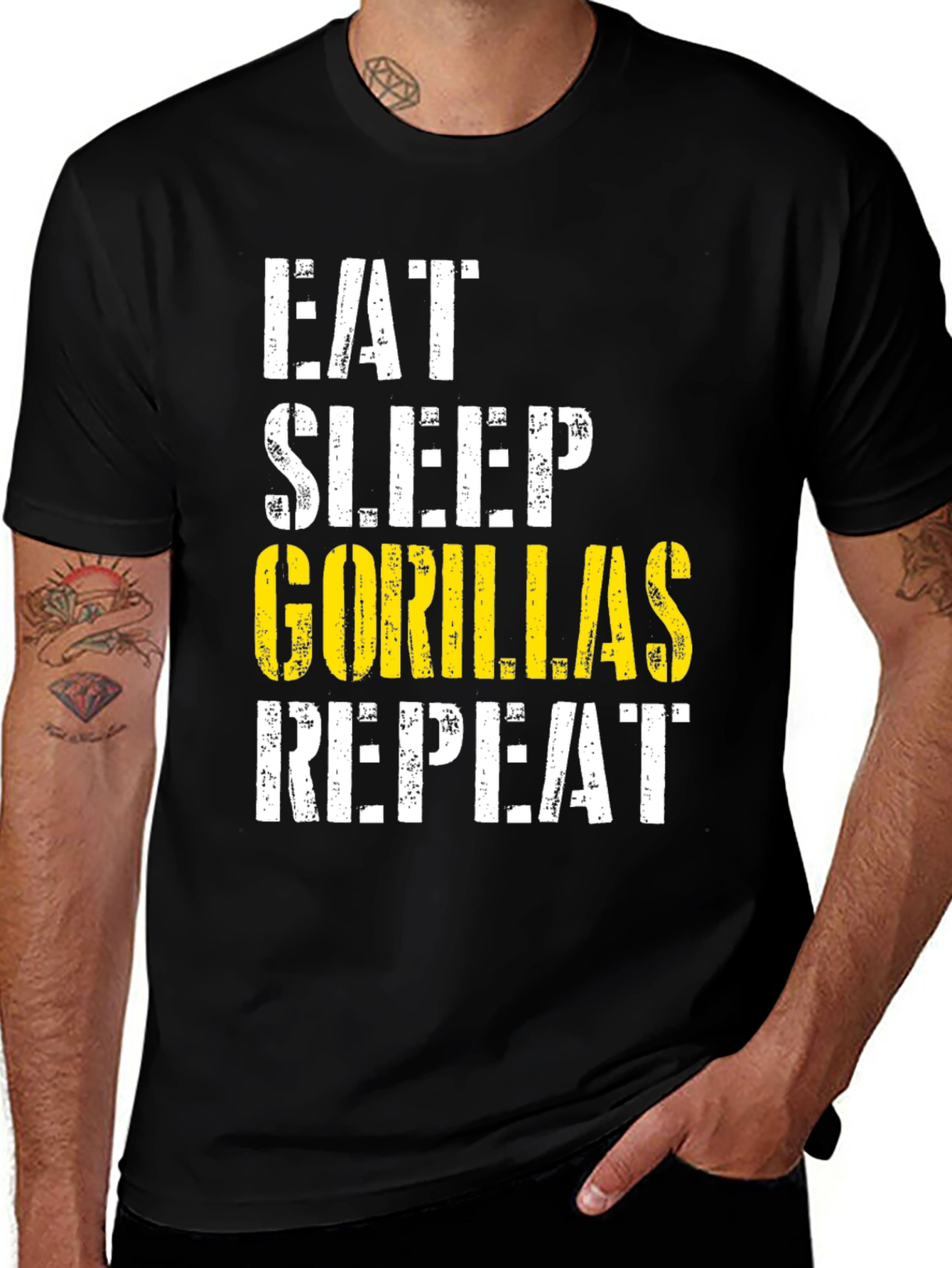 Eat Sleep Gorillas Repeat Black Graphic Tee