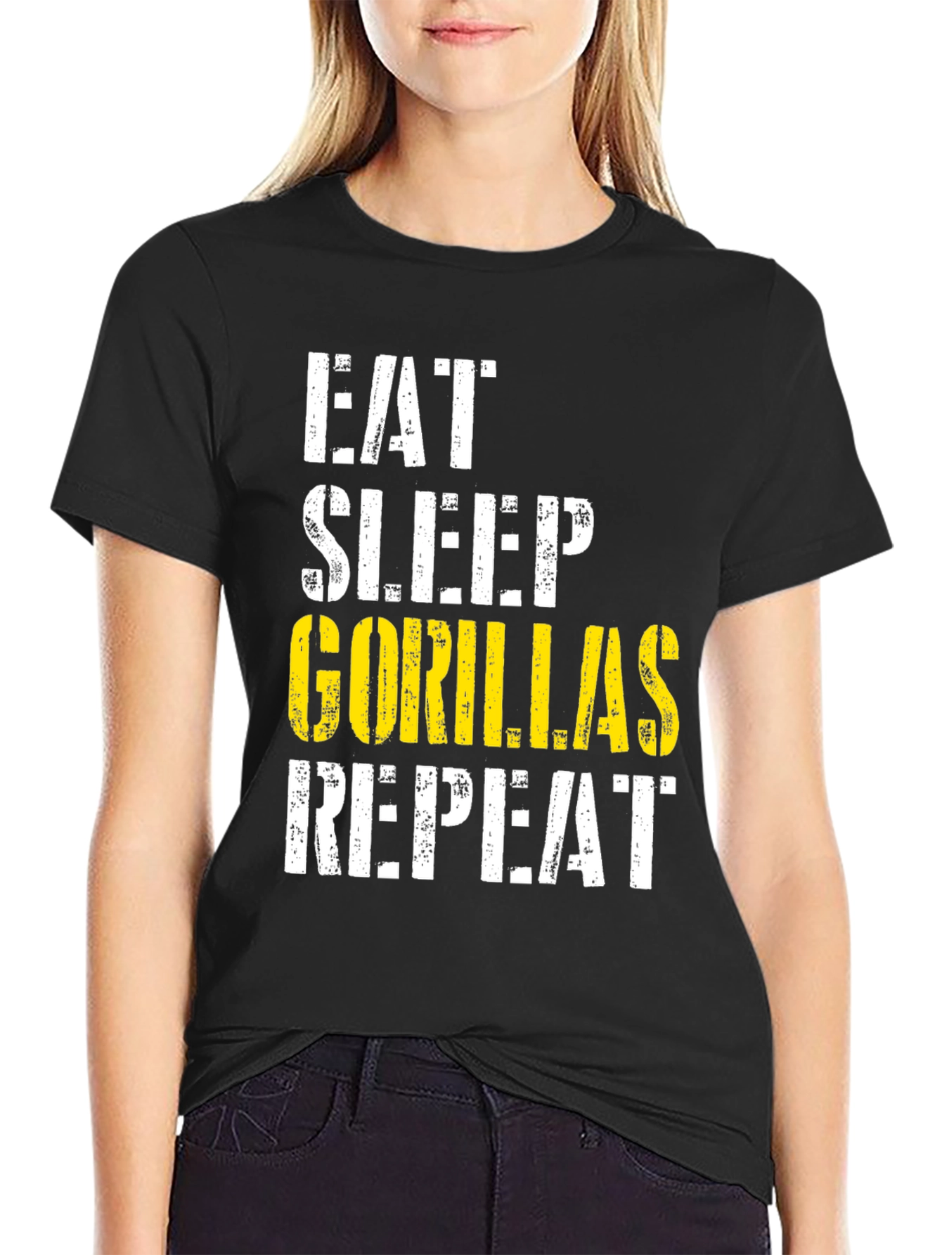 Eat Sleep Gorillas Repeat Black Graphic Tee