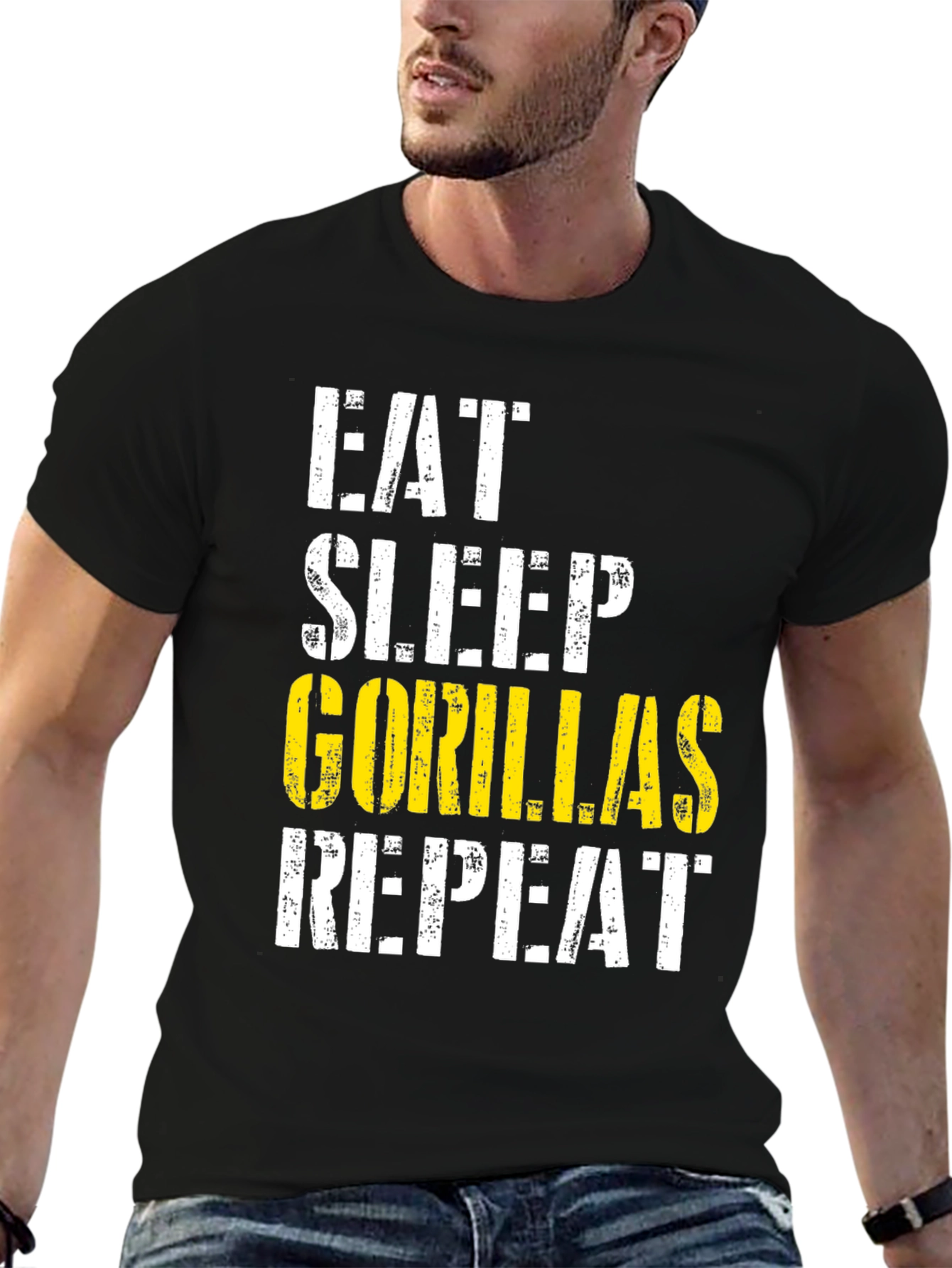 Eat Sleep Gorillas Repeat Black Graphic Tee