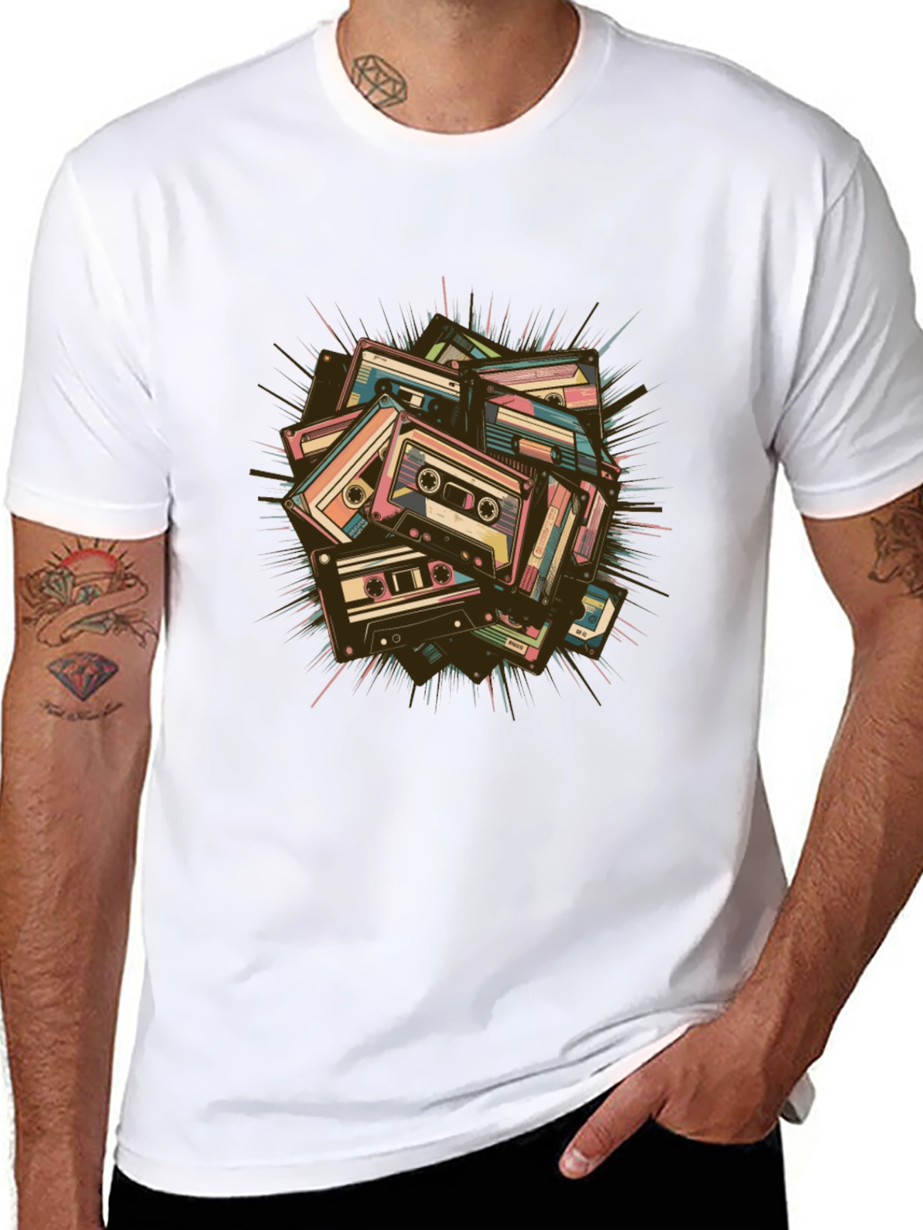 Retro Cassette Tape Graphic T-Shirt - Black