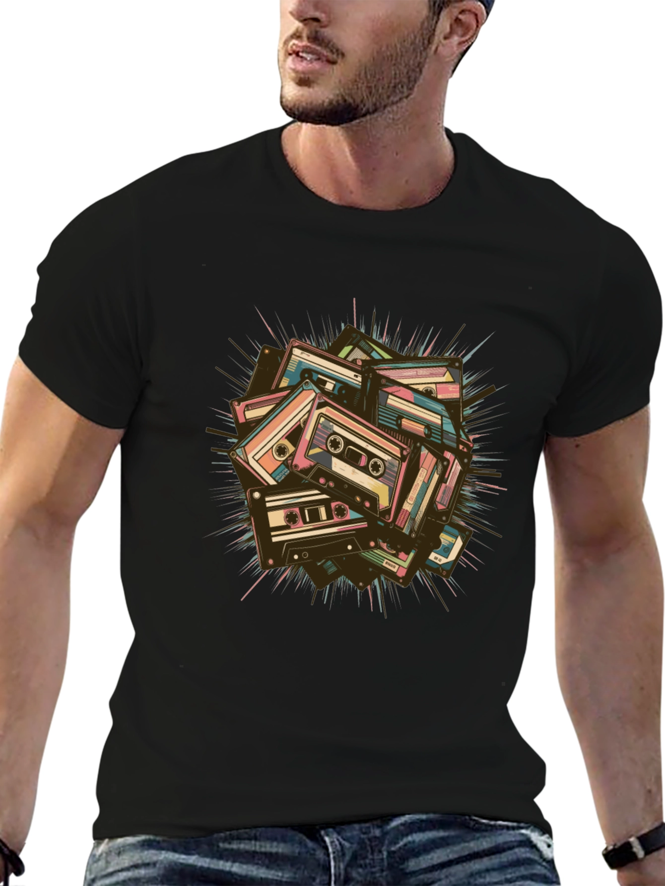 Retro Cassette Tape Graphic T-Shirt - Black