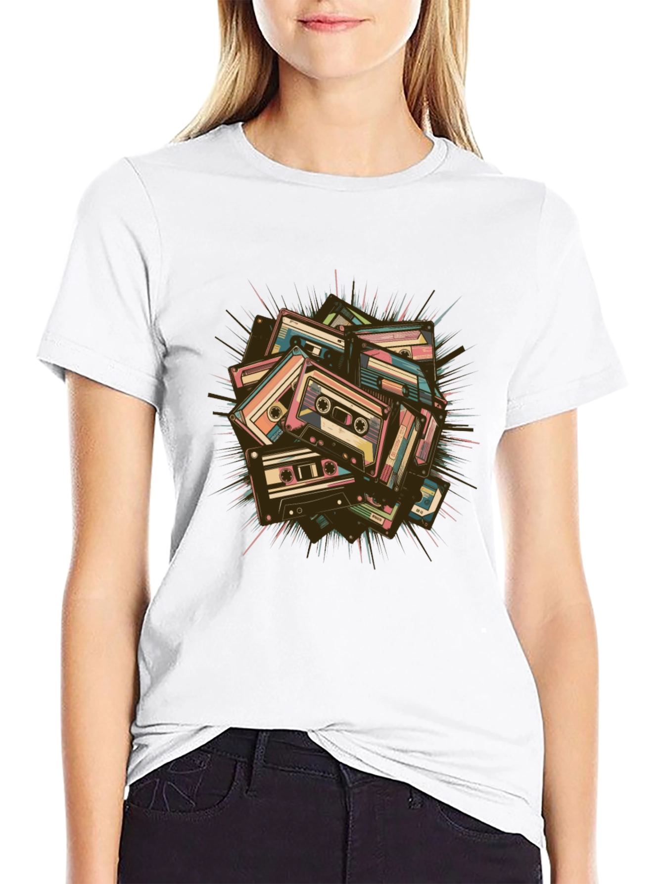 Retro Cassette Tape Graphic T-Shirt - Black
