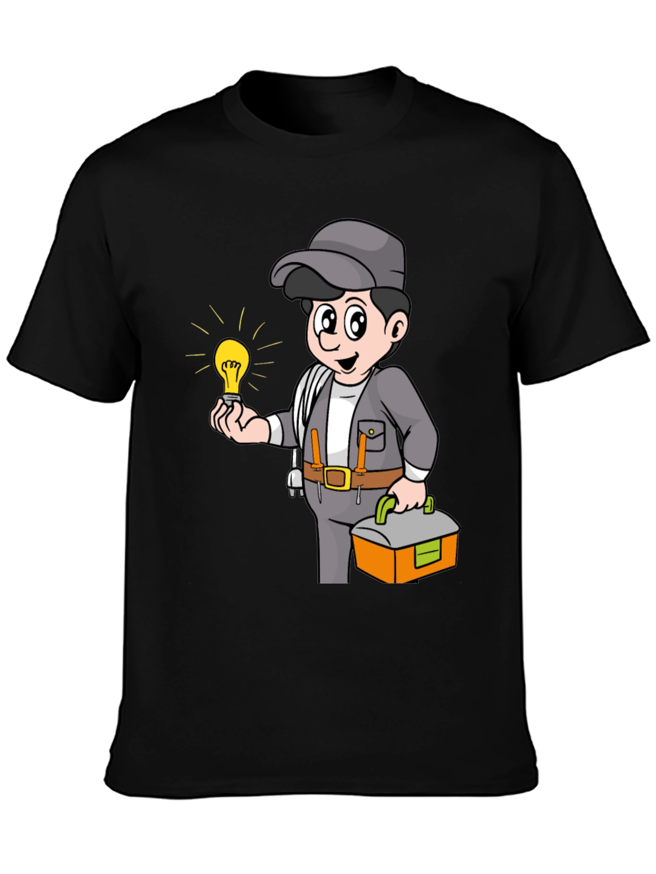 Electrician Cartoon Graphic Tee - Black