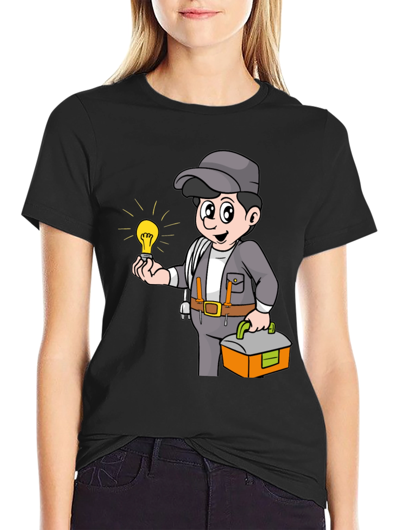 Electrician Cartoon Graphic Tee - Black