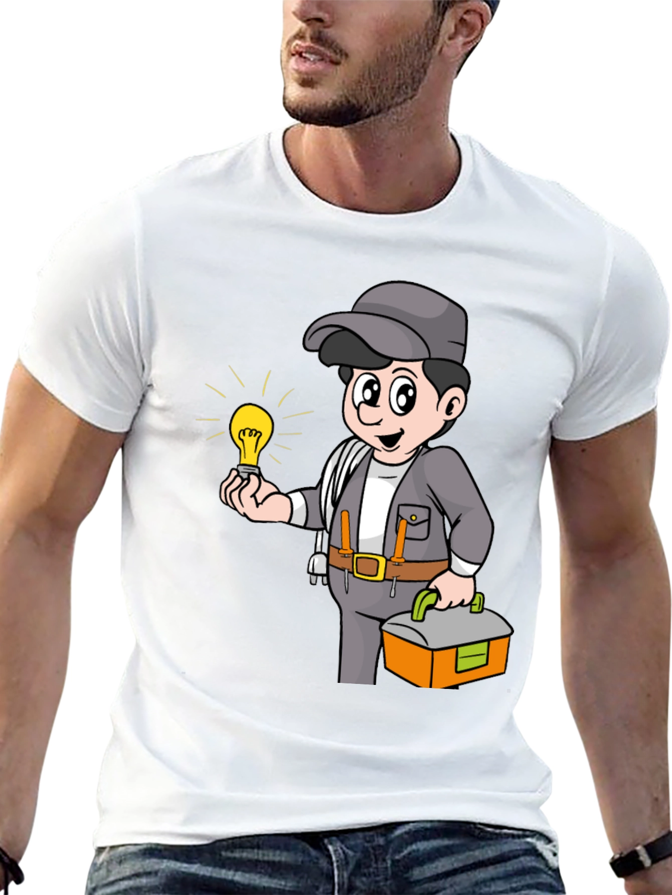 Electrician Cartoon Graphic Tee - Black
