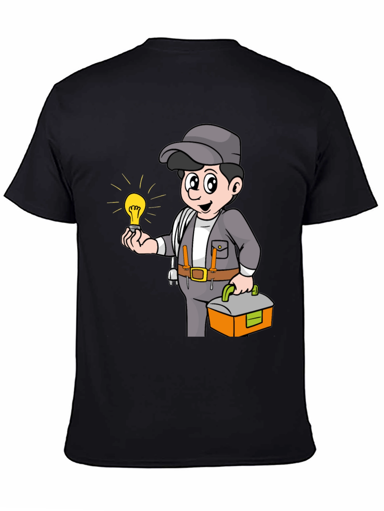 Electrician Cartoon Graphic Tee - Black