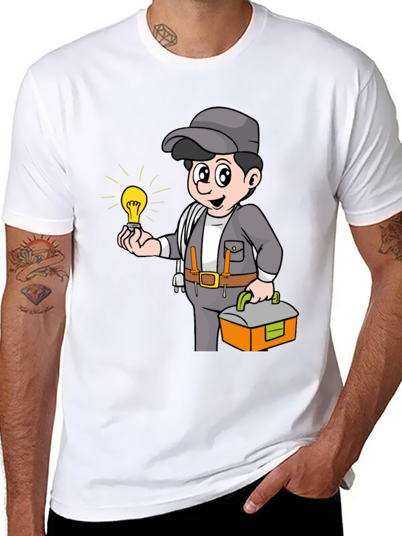 Electrician Cartoon Graphic Tee - Black