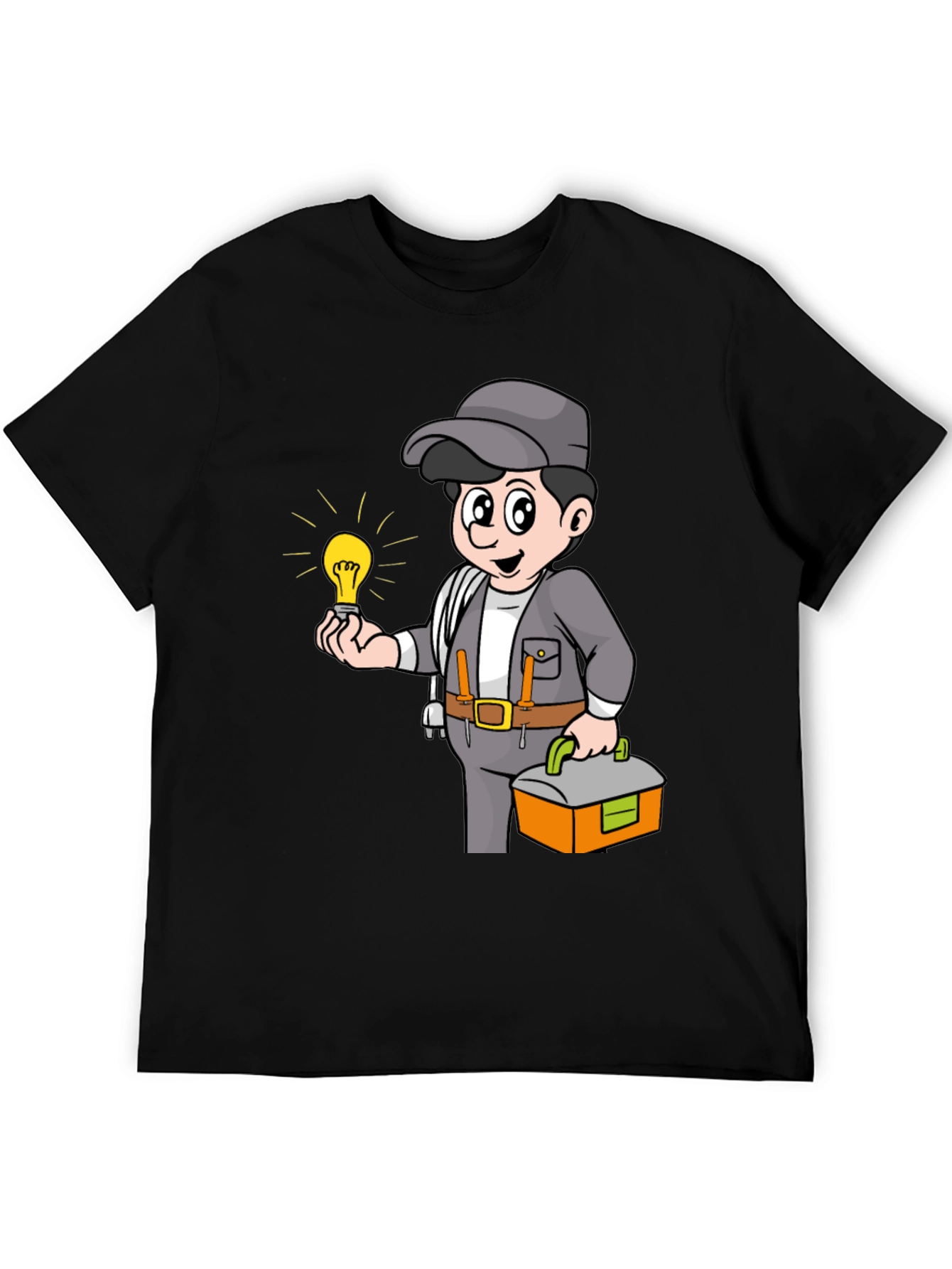 Electrician Cartoon Graphic Tee - Black