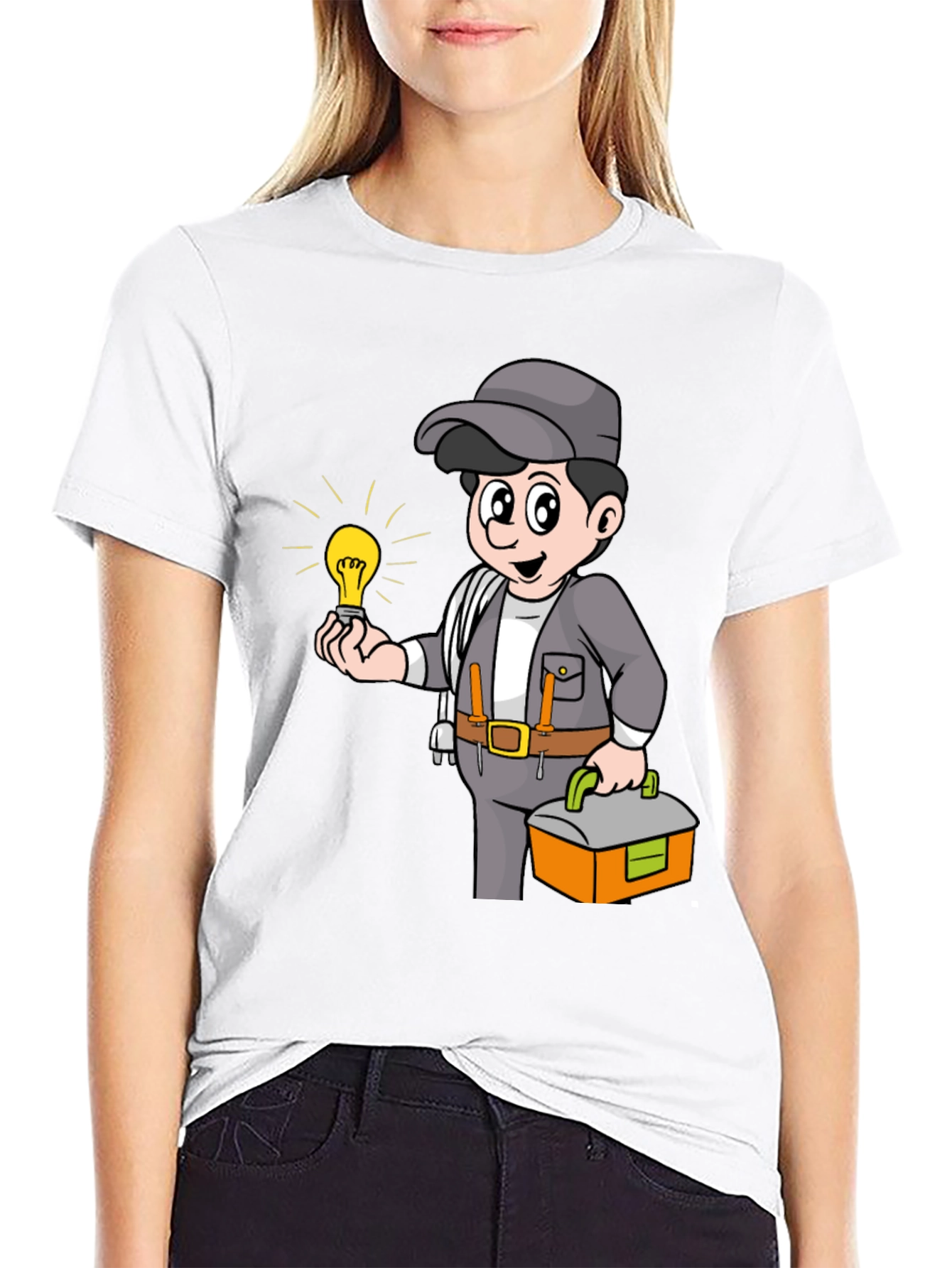 Electrician Cartoon Graphic Tee - Black
