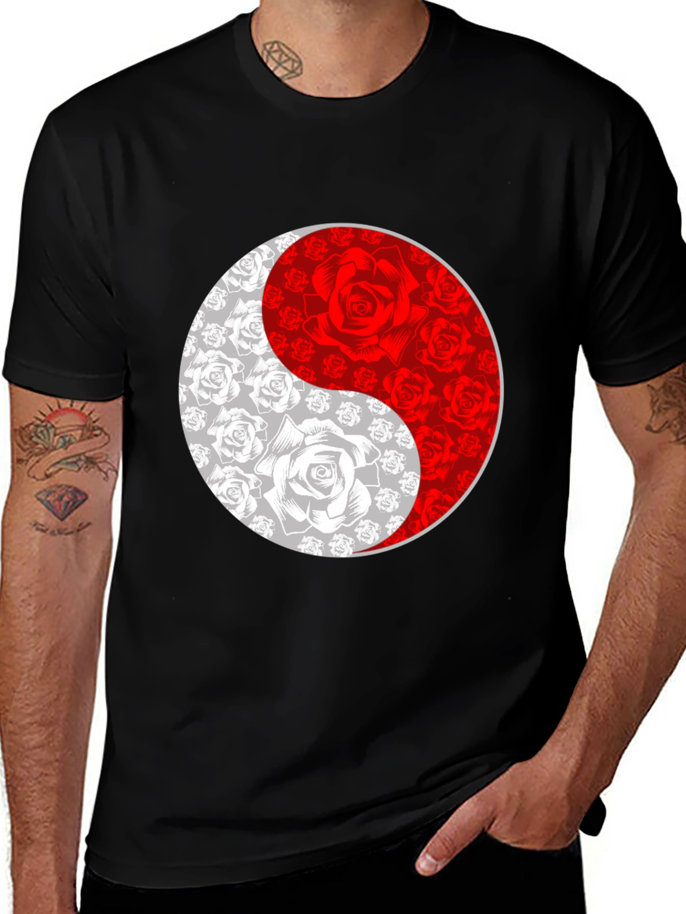 Yin Yang Rose Graphic Tee - Black T-Shirt