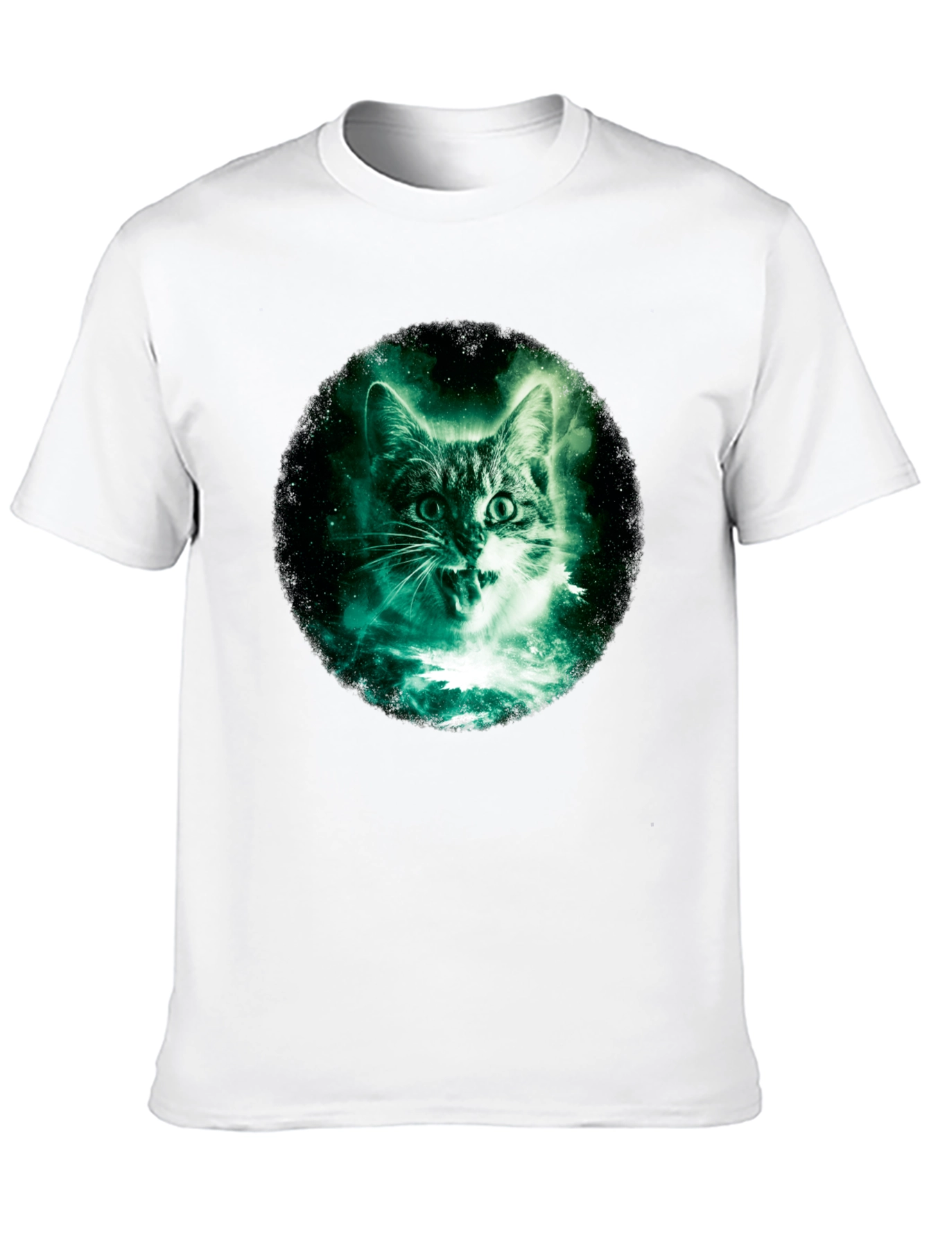Galaxy Cat Graphic Print Black T-Shirt