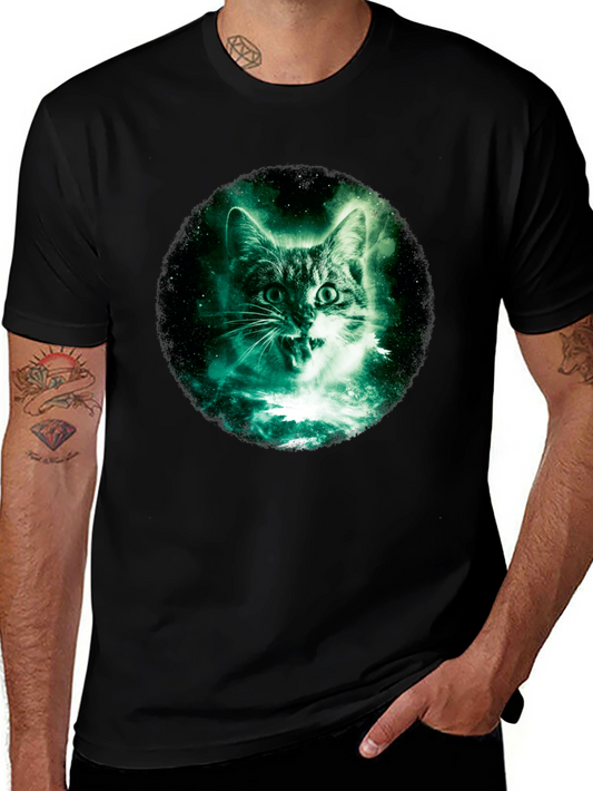 Galaxy Cat Graphic Print Black T-Shirt