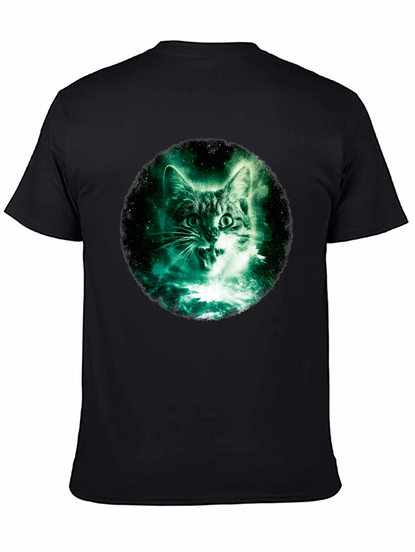 Galaxy Cat Graphic Print Black T-Shirt