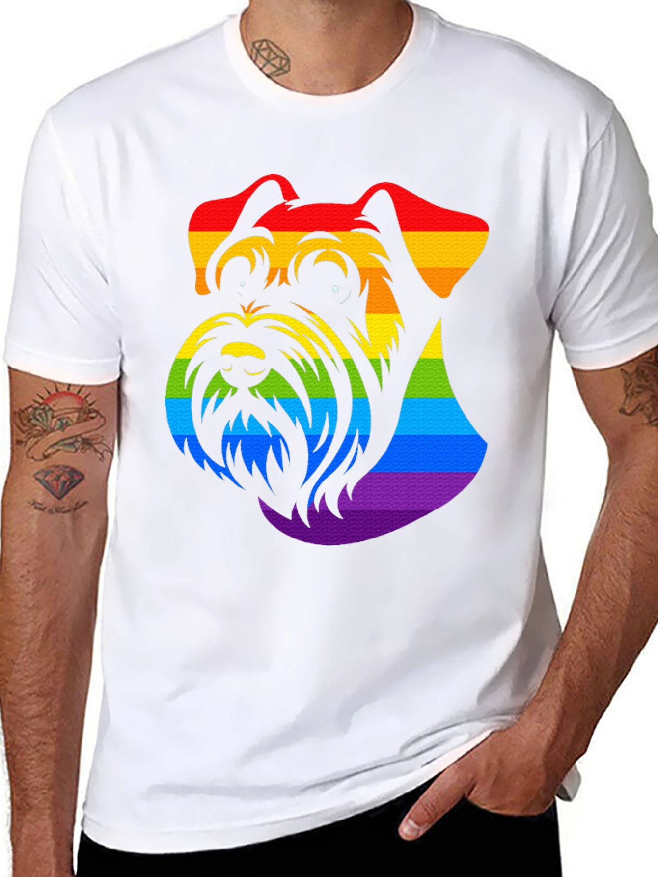 Rainbow Schnauzer Graphic Tee - Black Cotton