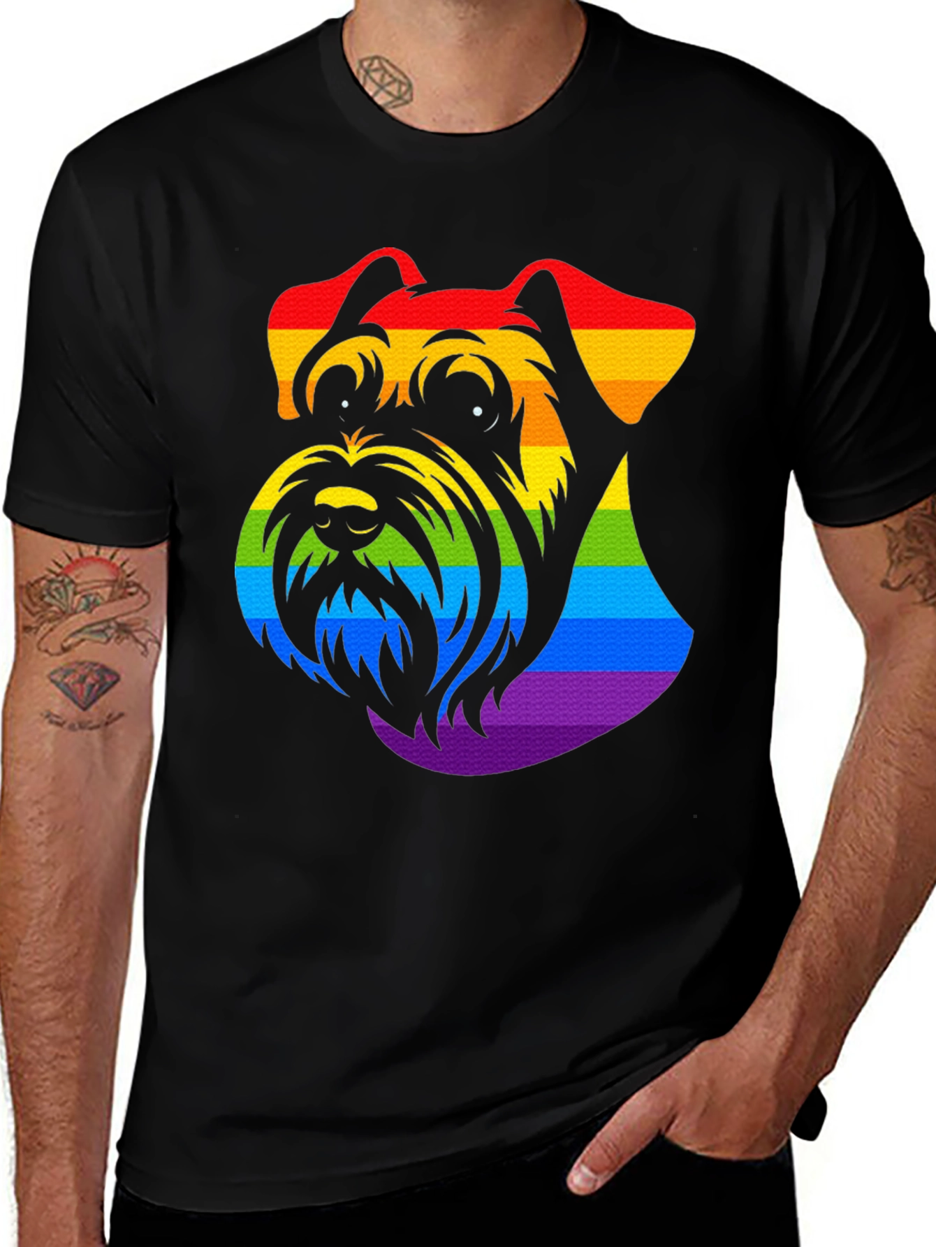 Rainbow Schnauzer Graphic Tee - Black Cotton