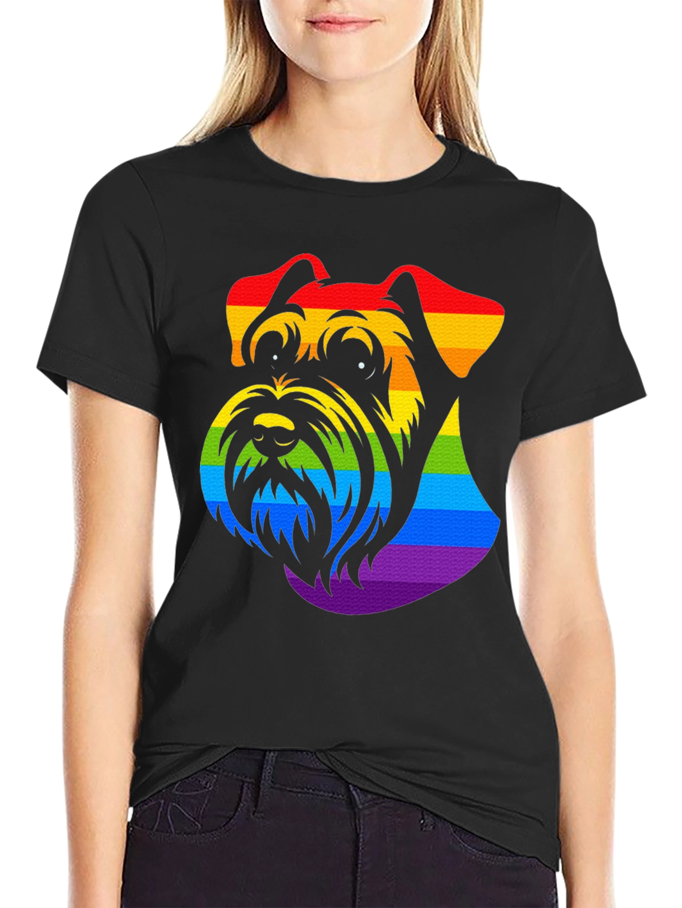 Rainbow Schnauzer Graphic Tee - Black Cotton