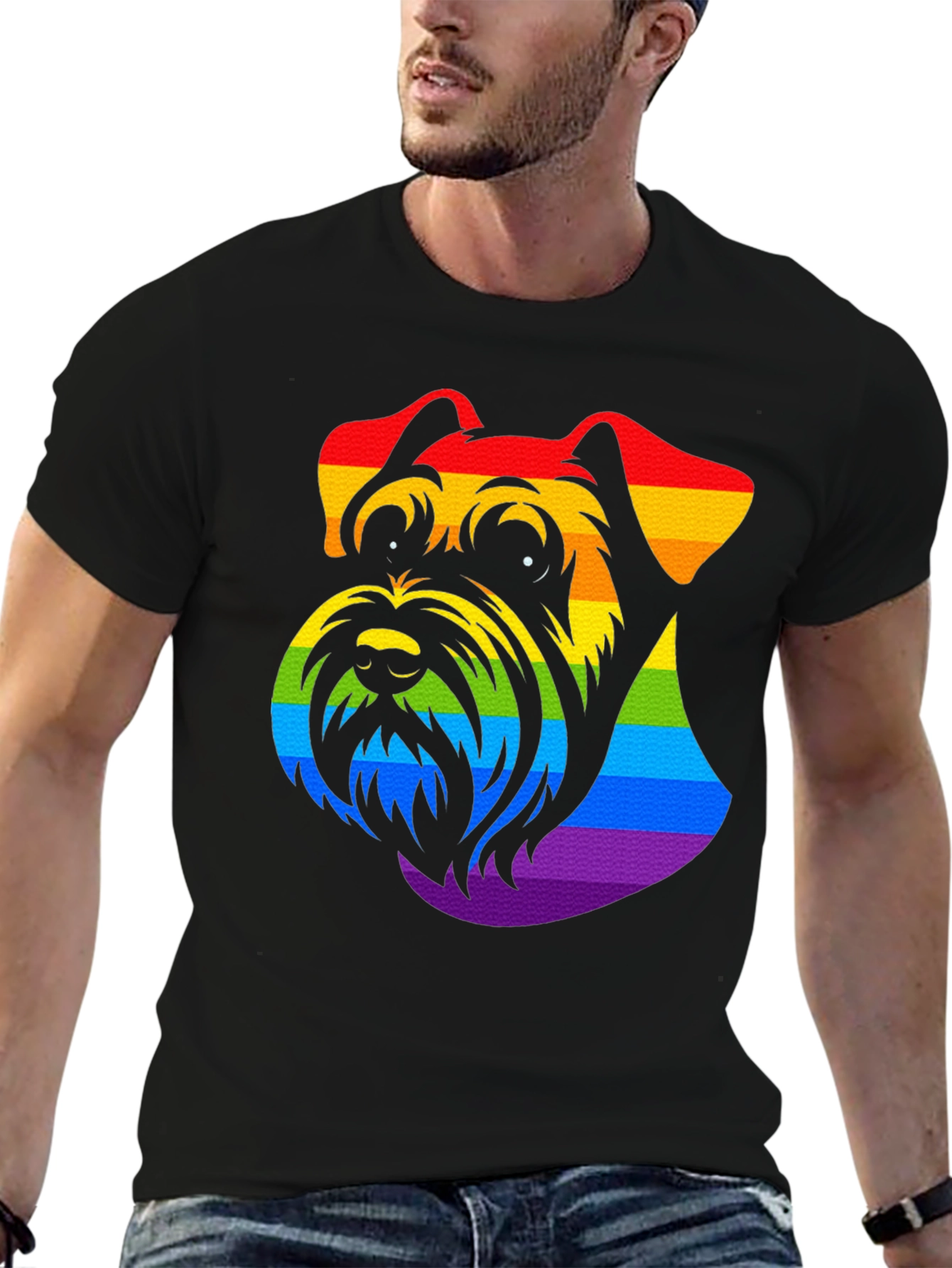 Rainbow Schnauzer Graphic Tee - Black Cotton