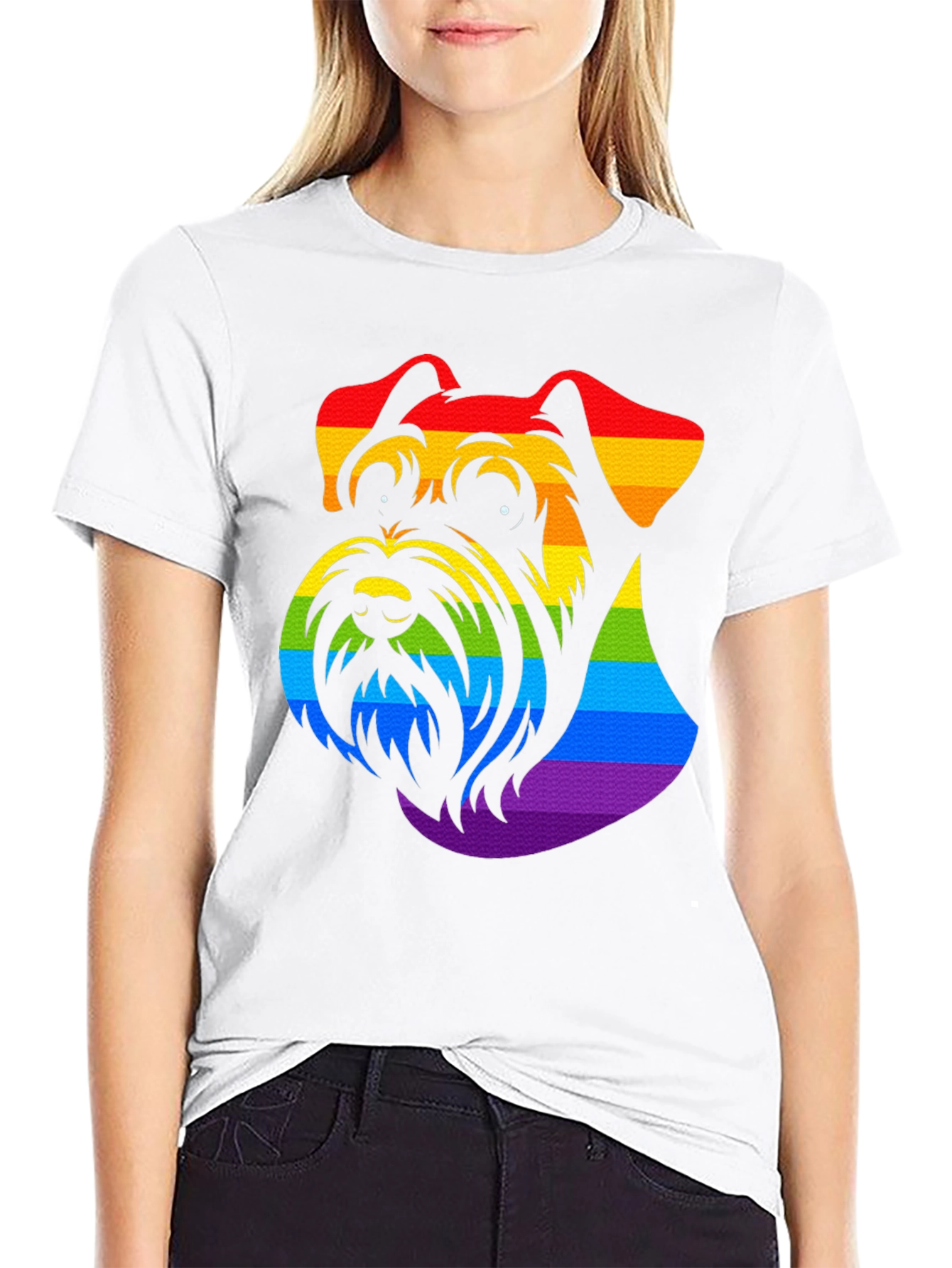 Rainbow Schnauzer Graphic Tee - Black Cotton