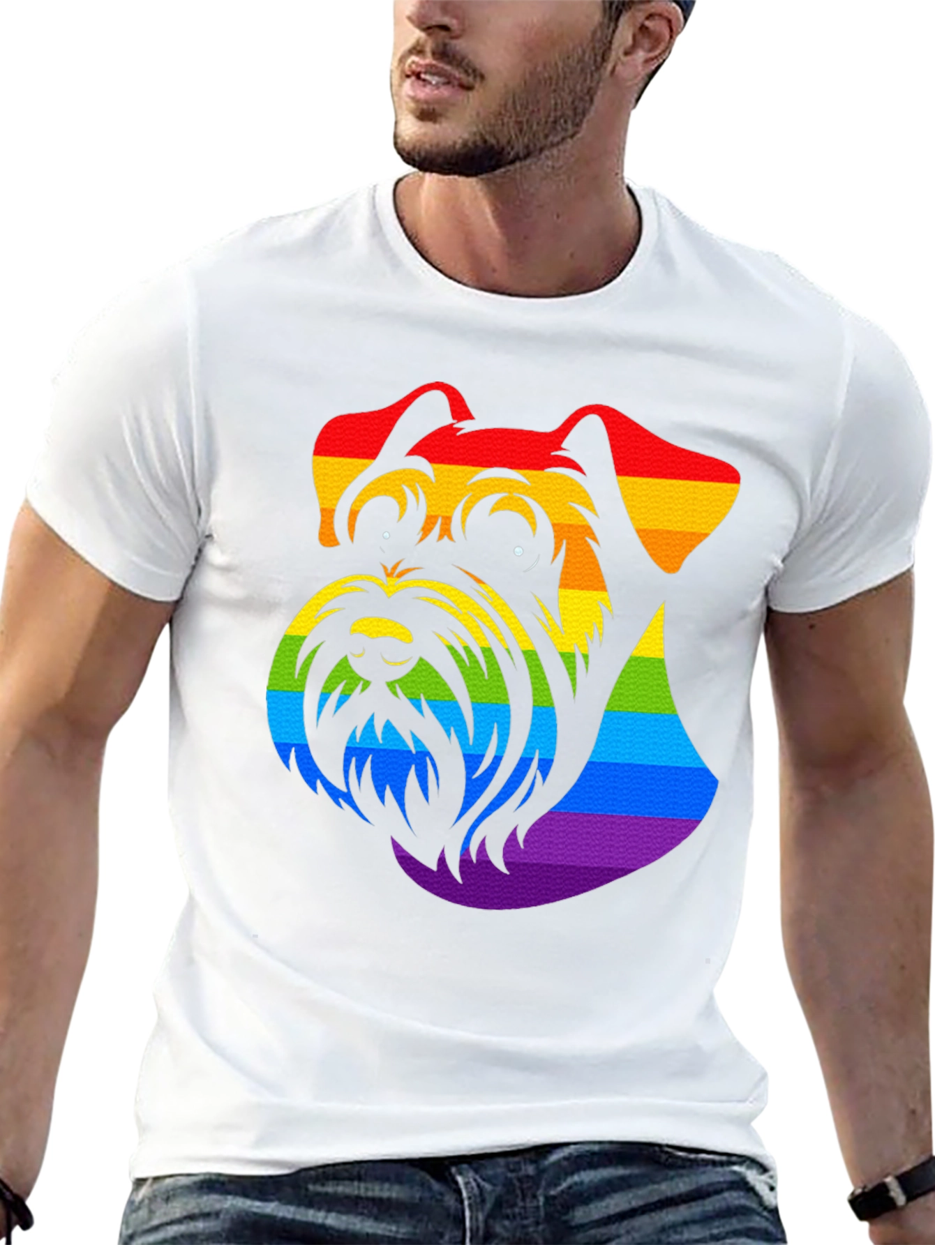 Rainbow Schnauzer Graphic Tee - Black Cotton