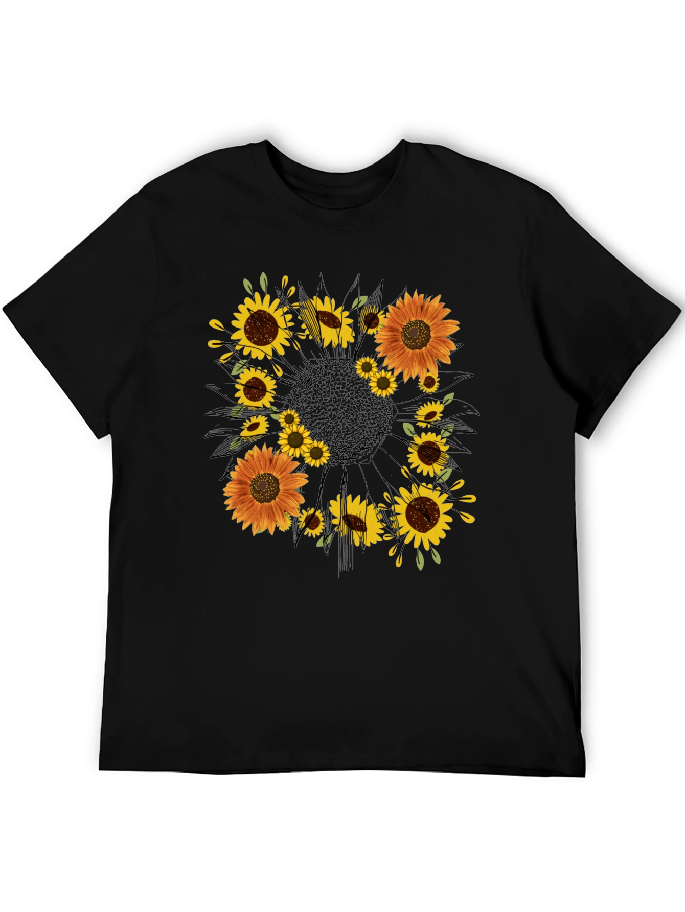 Sunflower Graphic Print Black T-Shirt for Men