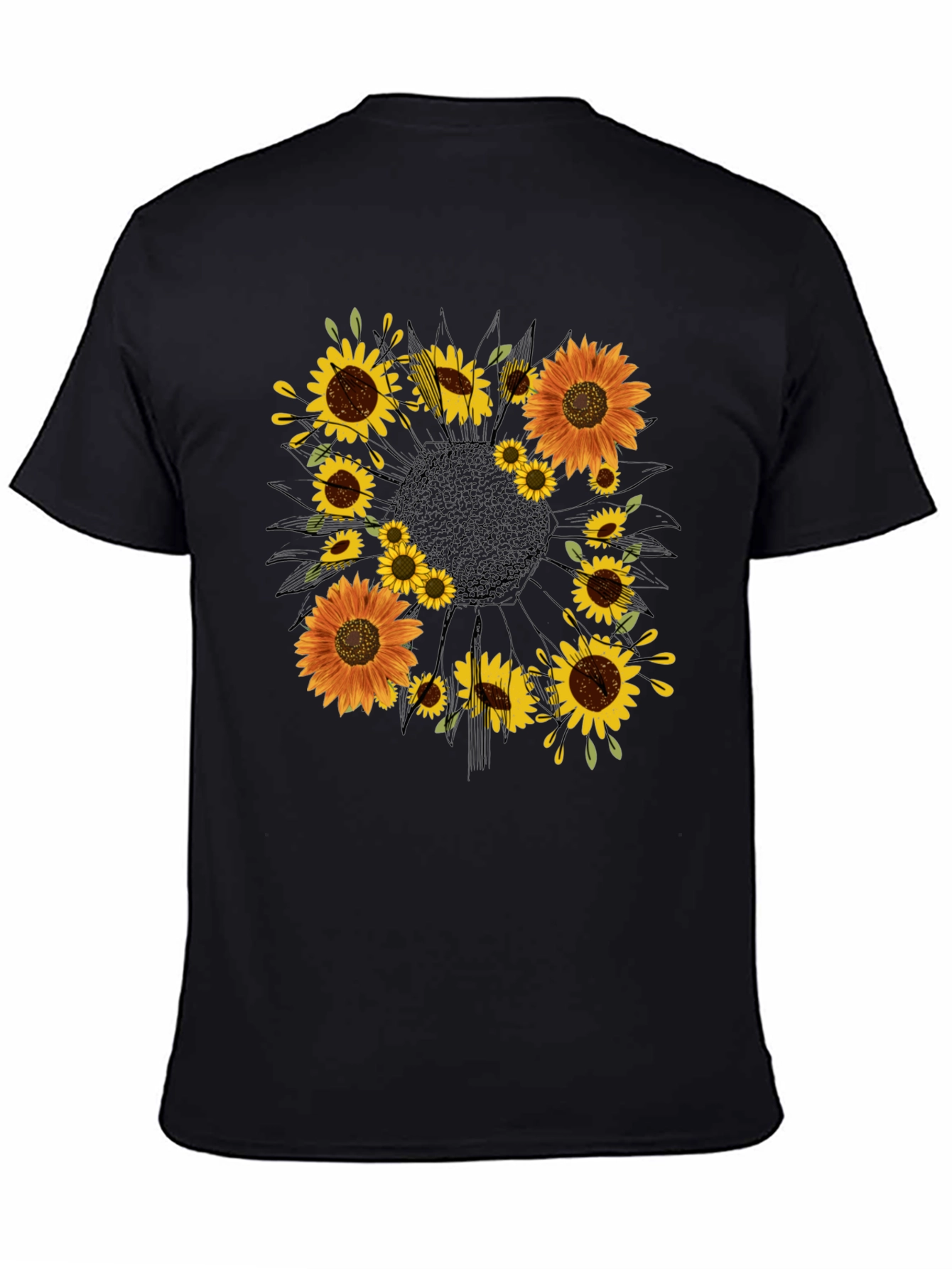 Sunflower Graphic Print Black T-Shirt for Men