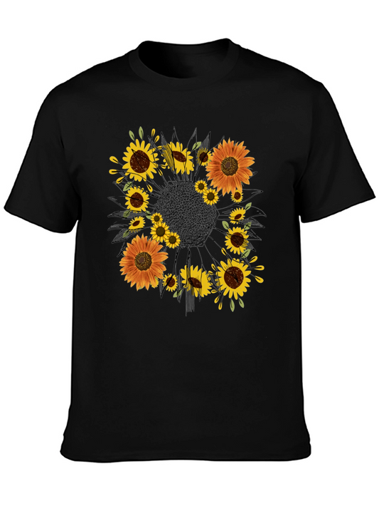 Sunflower Graphic Print Black T-Shirt for Men