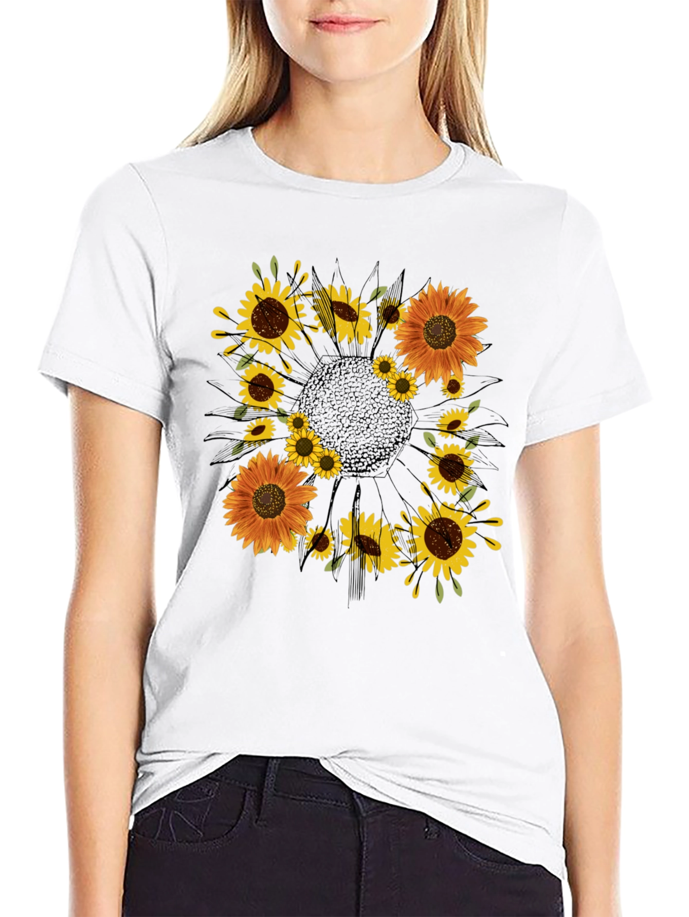 Sunflower Graphic Print Black T-Shirt for Men