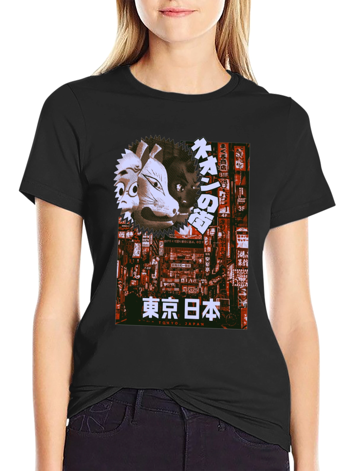Tokyo Japan Mask Graphic Tee - Black
