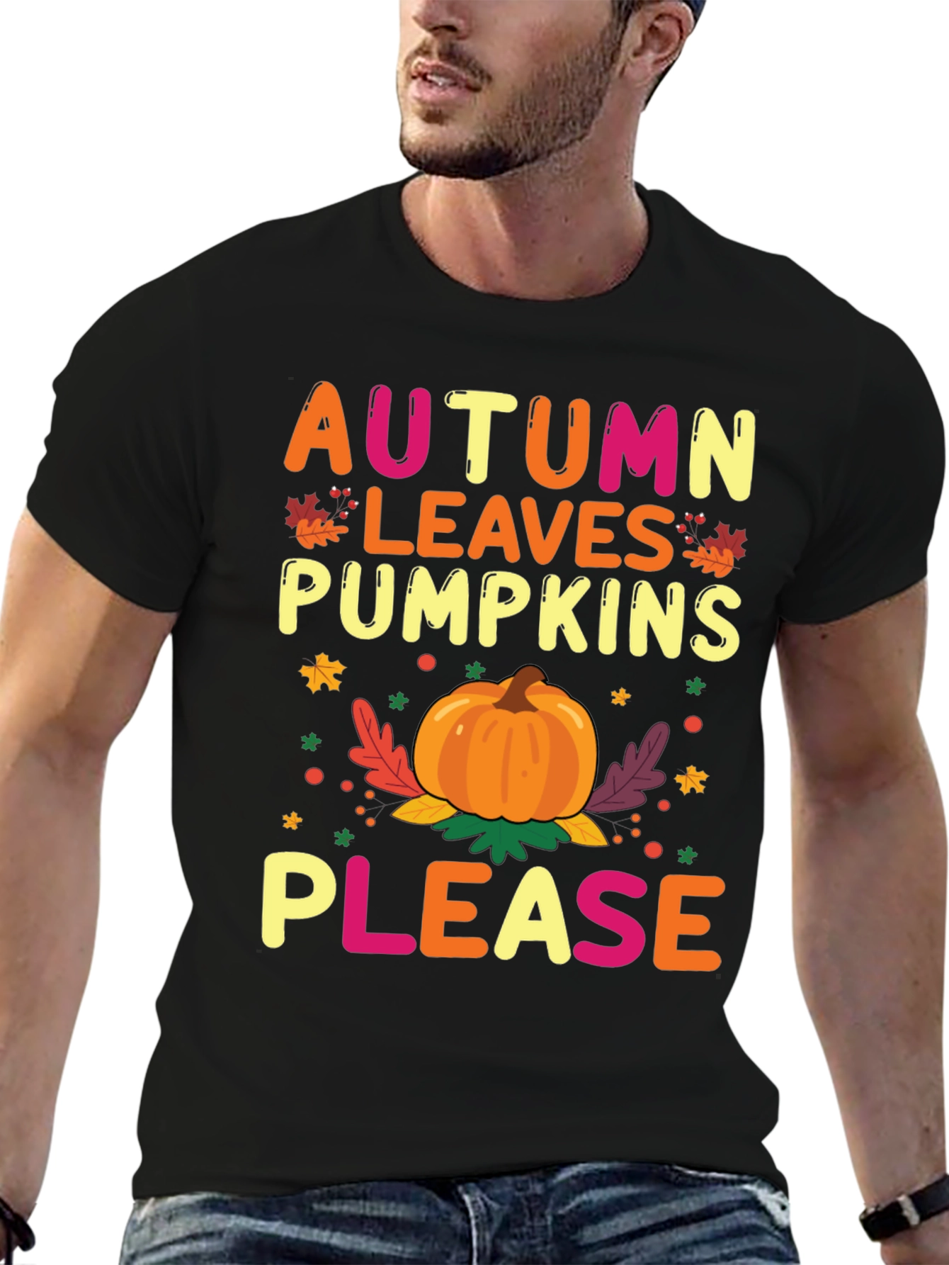 Autumn Leaves Pumpkins Please Graphic Tee